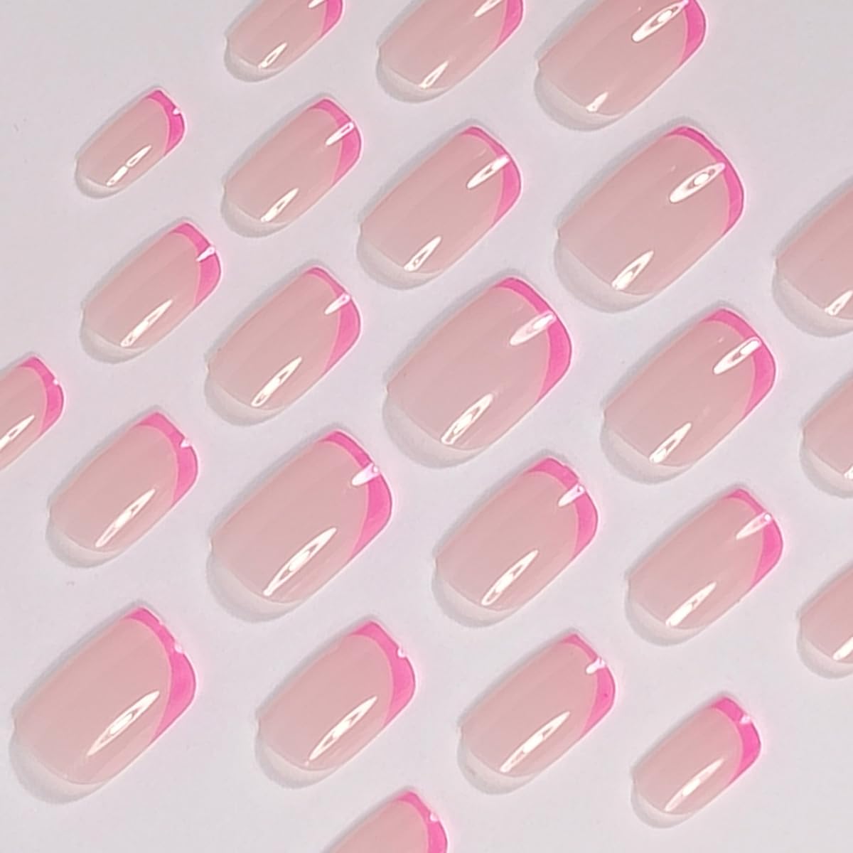 Short Press on Nails Square Rose Pink French Fake Nails Press ons Acrylic False Nails Glue on Nails Reusable Nail Tips Kit Glossy Full Cover Stick on Nails for Women Girls Nail Supplies 24Pcs - Image 2