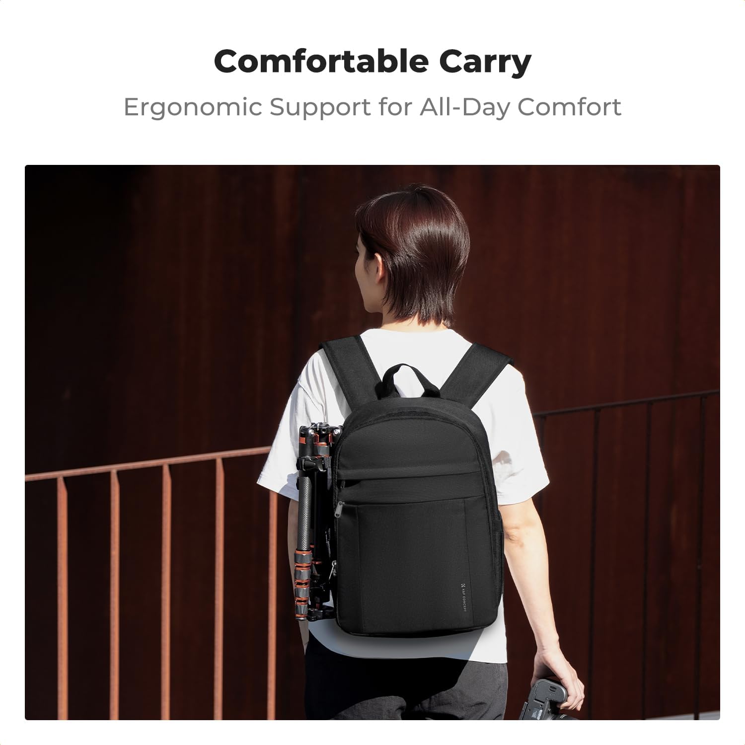 K&F CONCEPT Lightweight Camera Backpack Bag, Professional Photography Bag Compatible with Canon/Nikon/Sony Camera and Lens Accessories, Camera Case with Tripod Strap & Rain Cover - Image 6