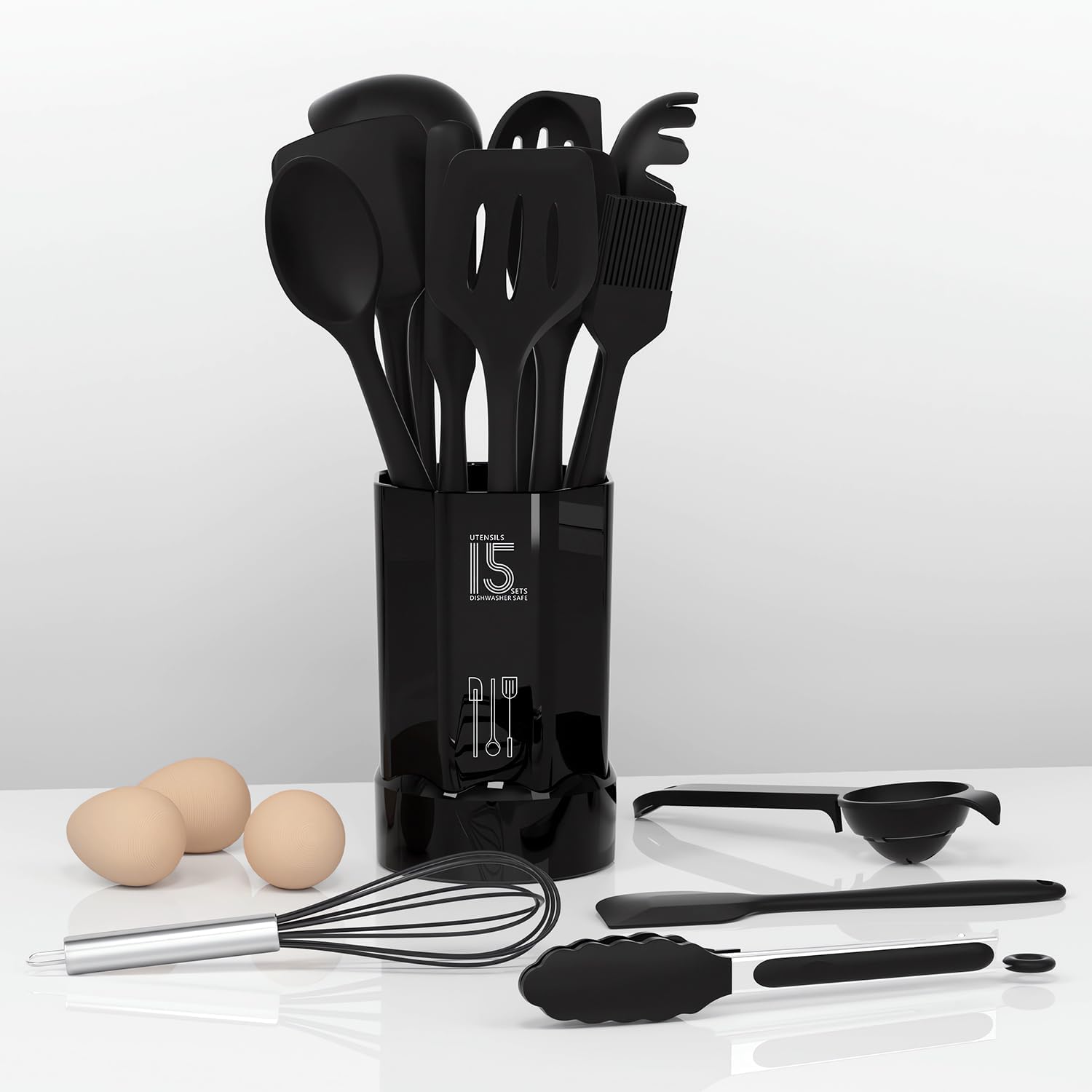 AOTHOD Silicone Cooking Utensils Set - 446°F Heat Resistant Kitchen Utensils,Turner Tongs,Spatula,Spoon,Brush,Whisk,Kitchen Utensil Gadgets Tools Set for Nonstick Cookware,Dishwasher Safe (BPA Free) - Image 6