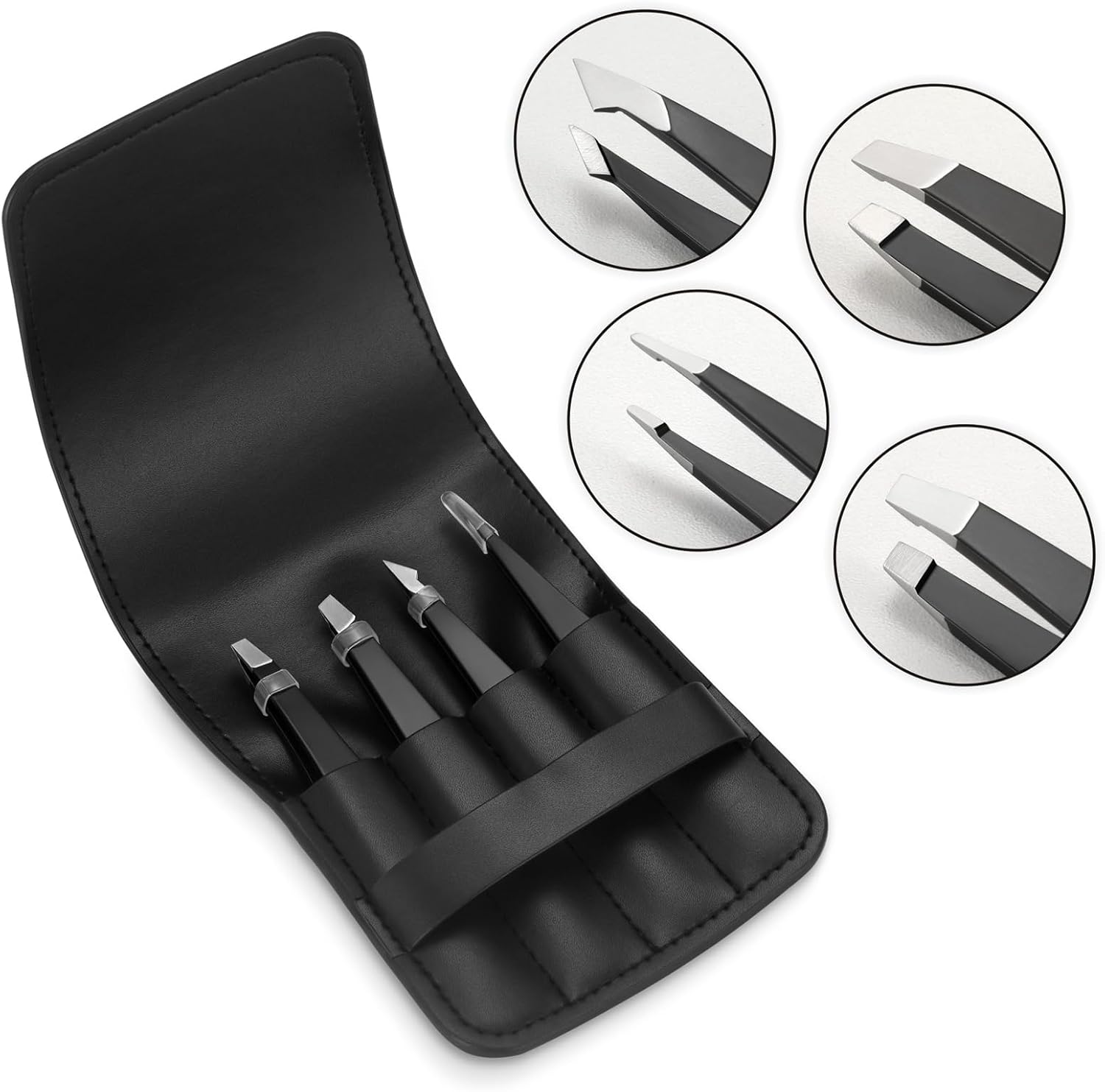 Pefei Tweezers Set - Professional Stainless Steel Tweezers for Eyebrows - Great Precision for Facial Hair, Splinter and Ingrown Hair Removal (Black) - Image 6