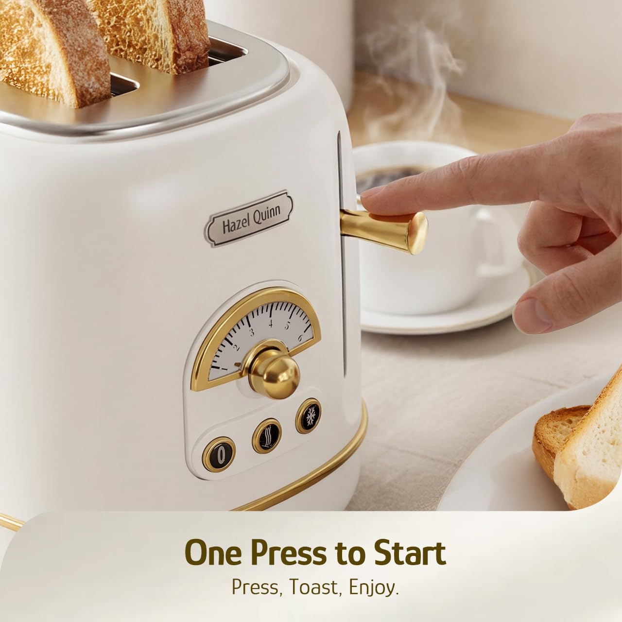 Hazel Quinn 2-Slice Retro Toaster, 6 Browning Levels, 3 Functions-Defrost/Reheat/Cancel, Removable Crumb Tray for Easy to Clean, 1.5 Inches Extra Wide Slots - Pearl White - Image 7