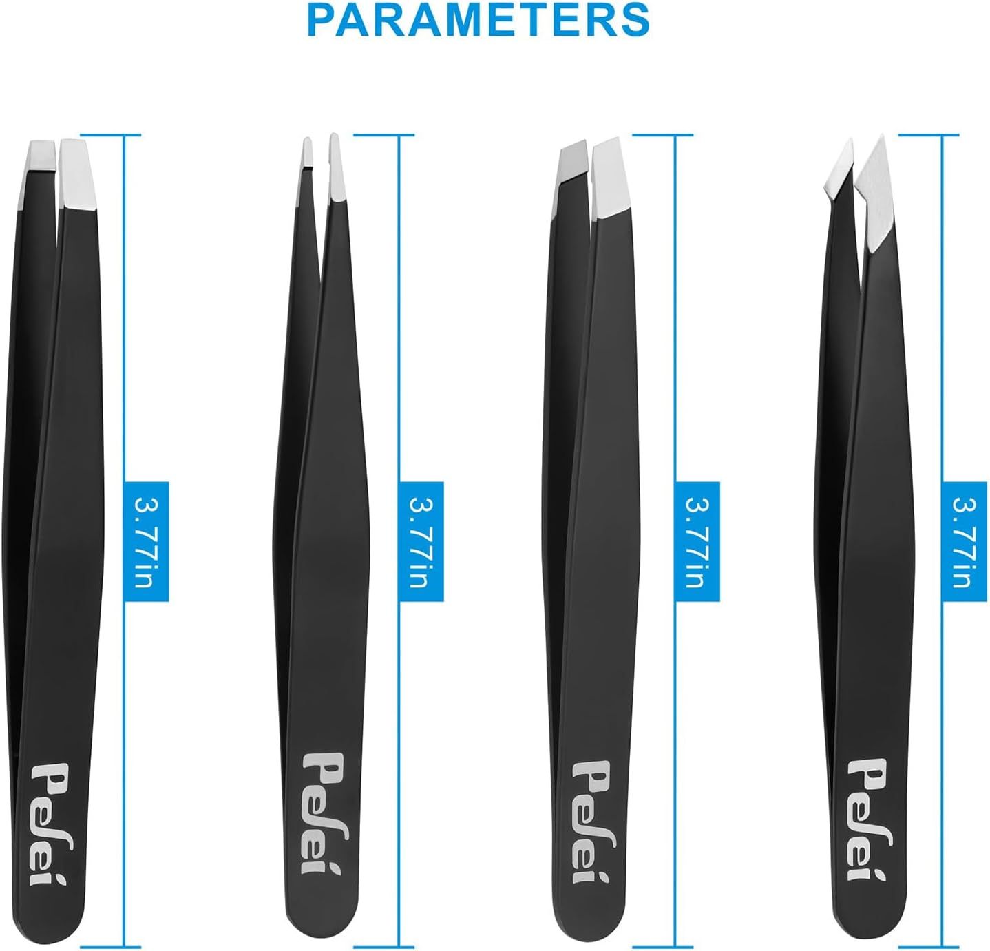 Pefei Tweezers Set - Professional Stainless Steel Tweezers for Eyebrows - Great Precision for Facial Hair, Splinter and Ingrown Hair Removal (Black) - Image 5