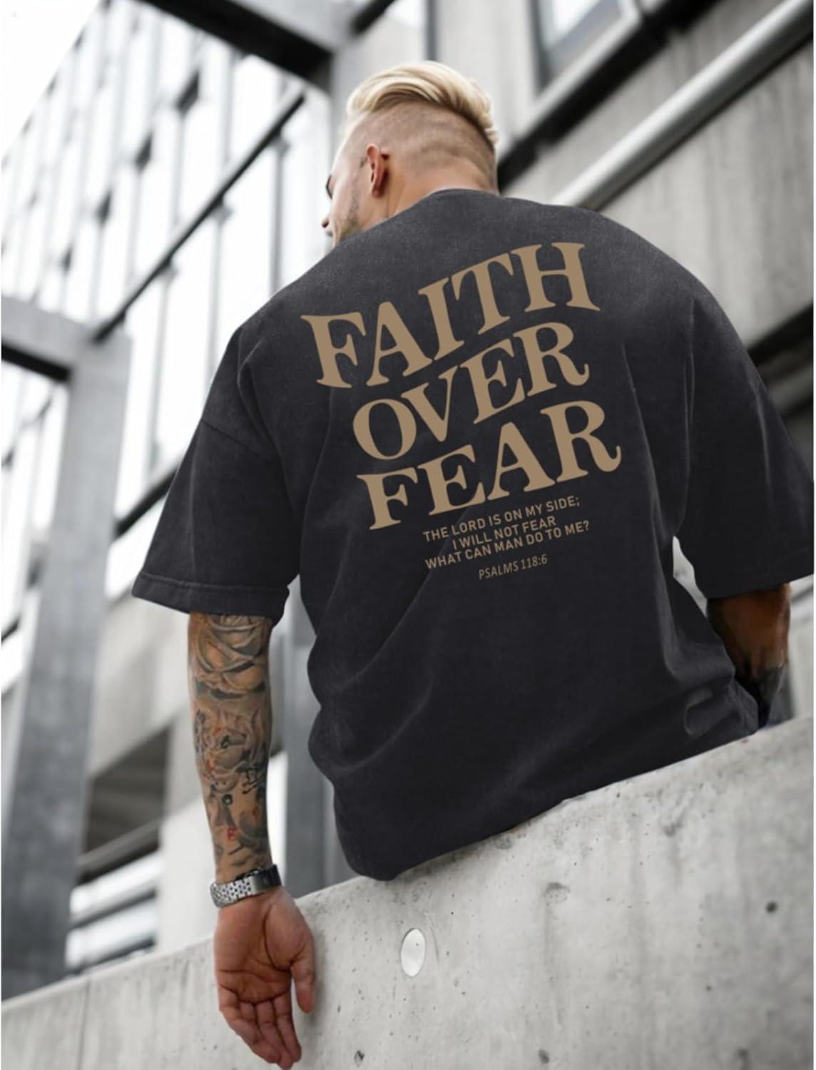 Christian Faith Over Fear Shirt for Men Jesus Religious Shirts Oversized Graphic Tees Acid Wash God T-Shirt - Image 4