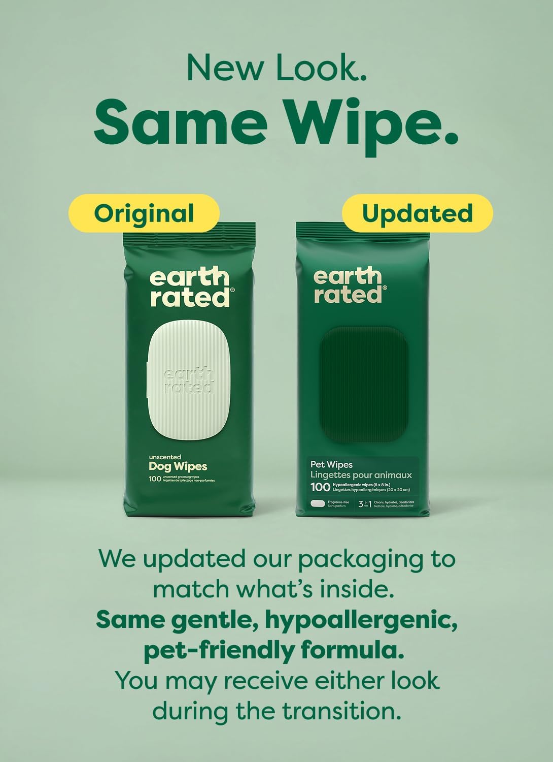 Earth Rated Pet Wipes for Dogs and Cats, Hypoallergenic, 3-in-1 Cleaning, Deodorizing and Hydrating, for Grooming Paws, Body and Butt, Unscented, 100 Count - Image 2