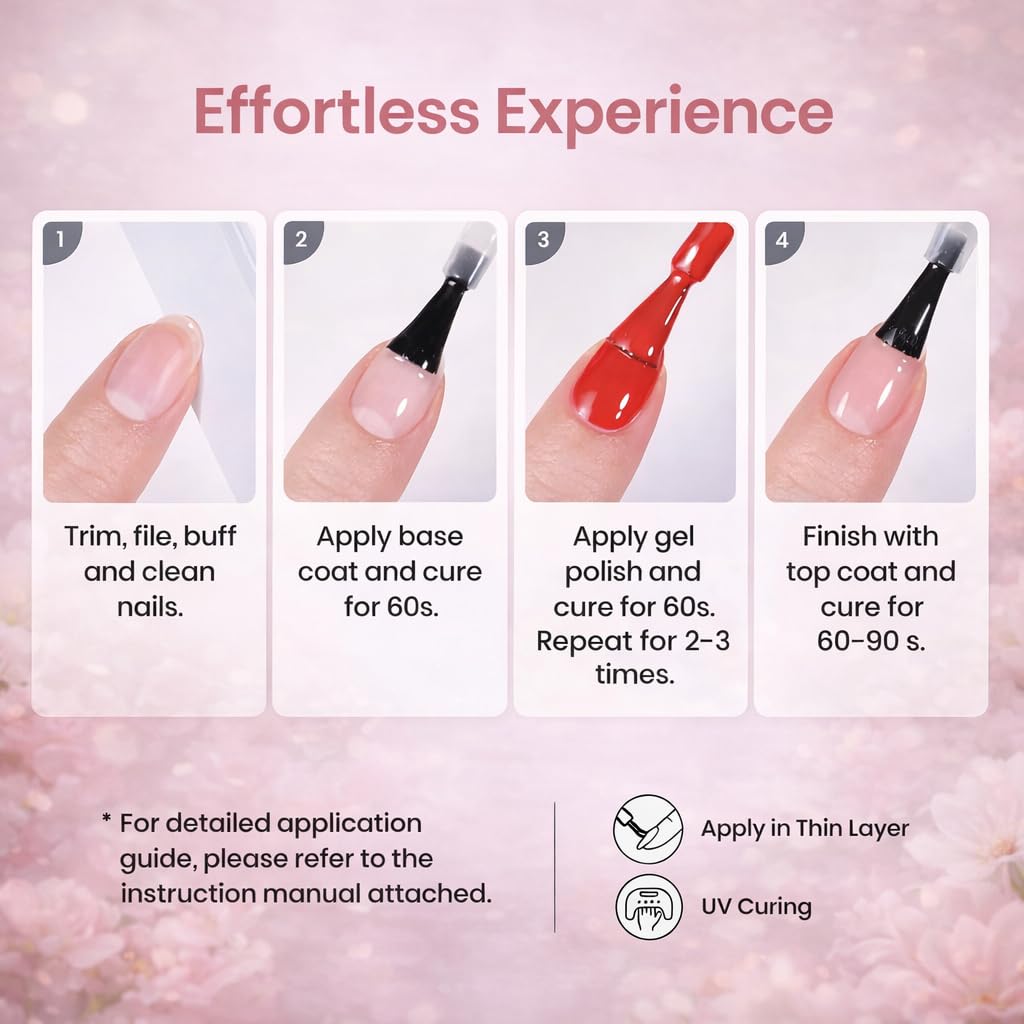 beetles Spring Gel Nail Polish Set - 36 Colors Verse of Flower Gel Nail Kit Pink White Black Red Purple Blue Yellow Gel Colors & 3Pcs Base Top Coat Soak off UV Home Salon Easter Gift for Women - Image 7