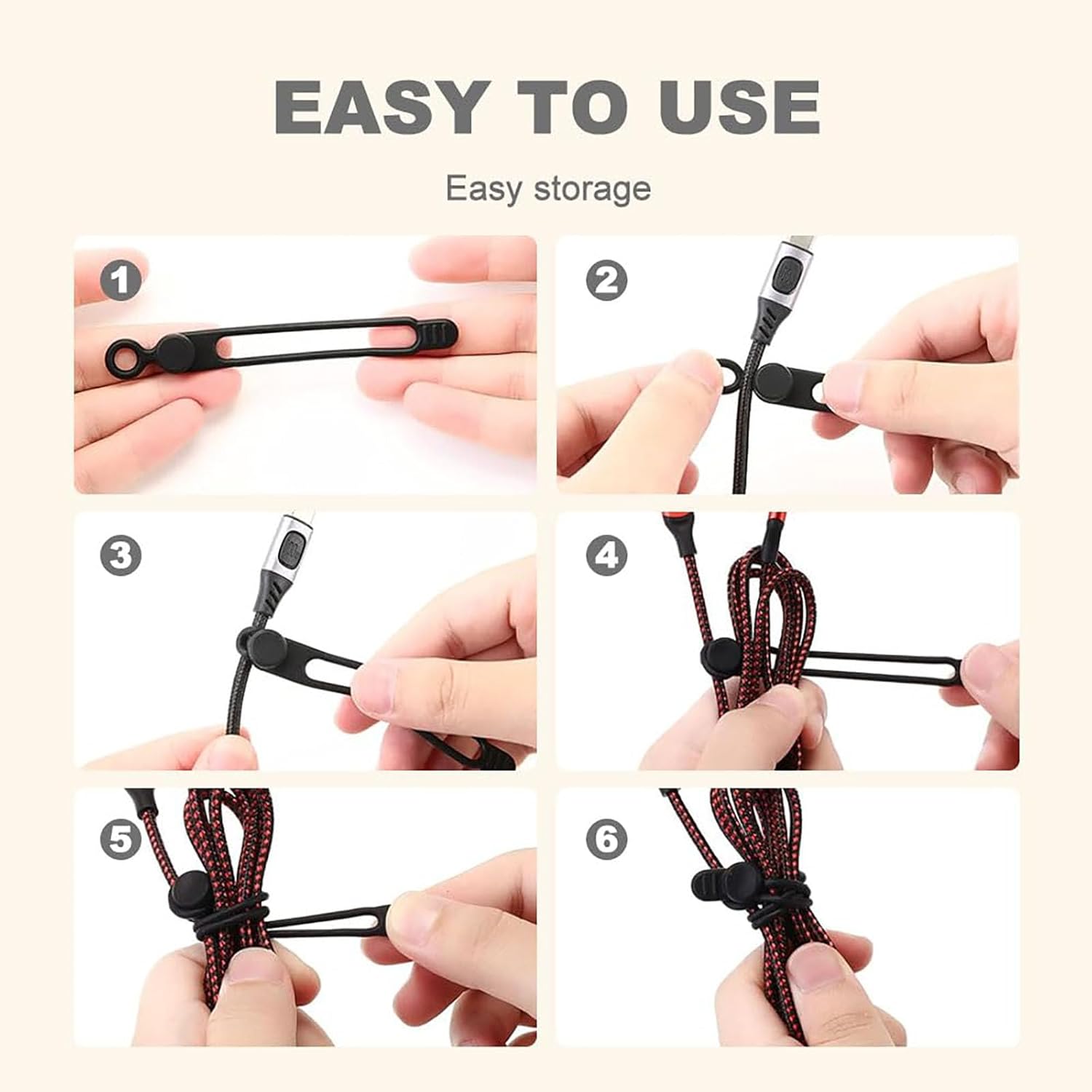Data Cable Organizer, 2026 Upgrade Silicone Headphone Organizers, Silicone Cable Ties Reusable Cable Management Organizers Multipurpose Elastic Cord Organizer for Bundling and Fastening Cables (10Pcs) - Image 4