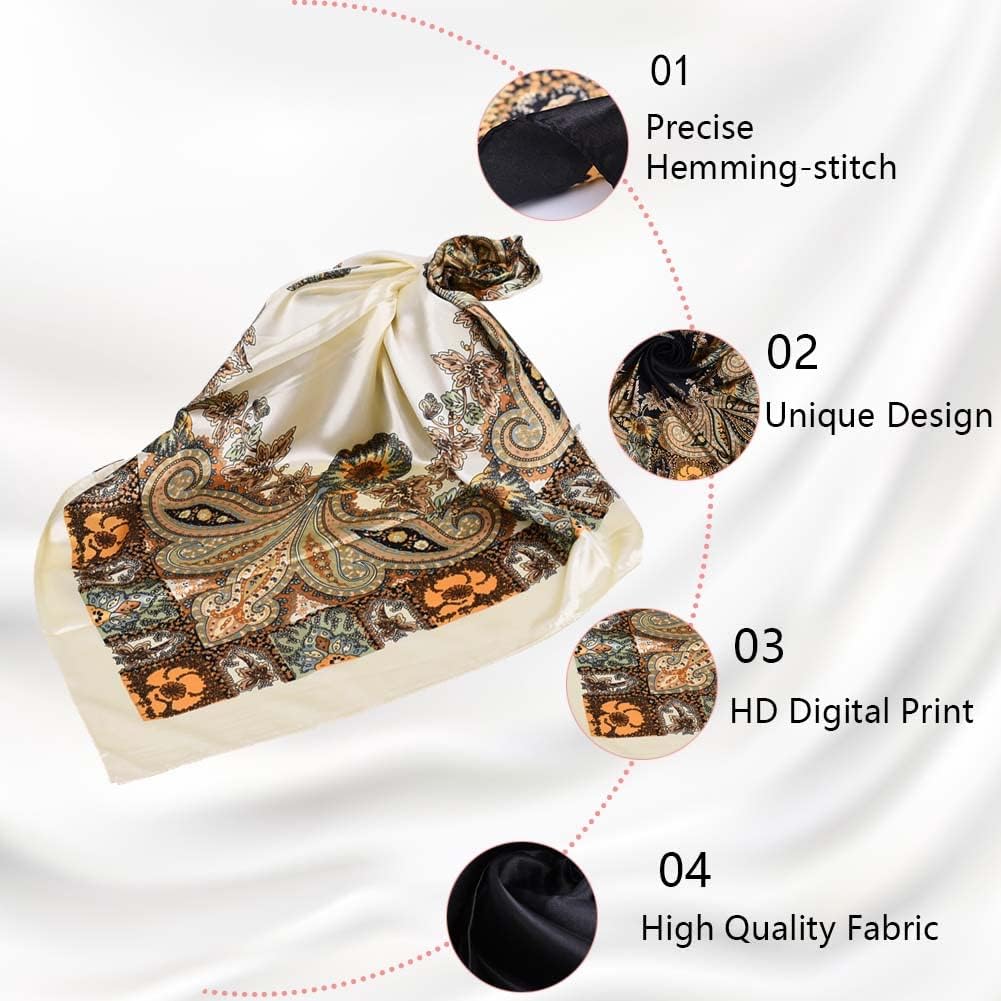 4Pcs Silk Head Scarves for Women Satin Hair Scarf 35”Large Square Bandana Silk Like Neck Scarf Shawl - Image 4