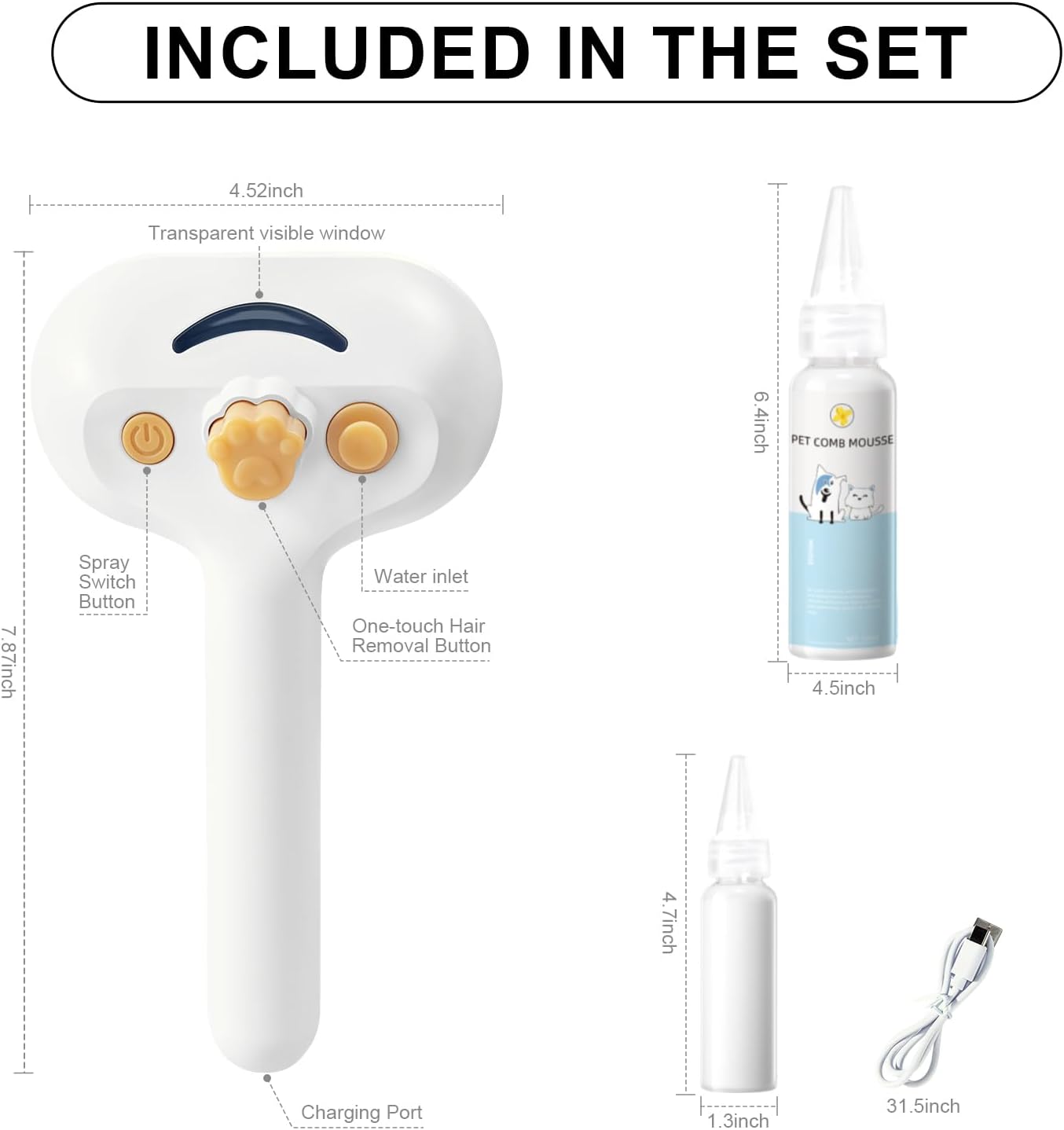 Pet Steam Brush for Dog & Cat – 3-in-1 Spray Hair Removal Comb for Shedding & Grooming, Softens Fur & Reduces Static – Water Brush for Long & Short Coats, Bath-Hating Pets, Includes Waterless Shampoo - Image 9