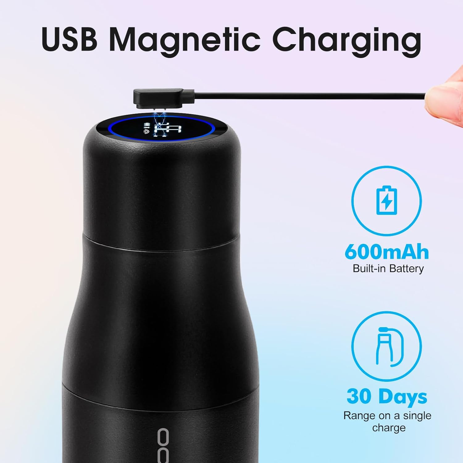 VSITOO 14.8oz Mini Smart Self-Cleaning Water Bottle,Small Insulated Stainless Steel Thermoses with AI Self-Clean, 30-Day Battery & Magnetic Charging for Travel, Gym, Office or Purse, Black - Image 4