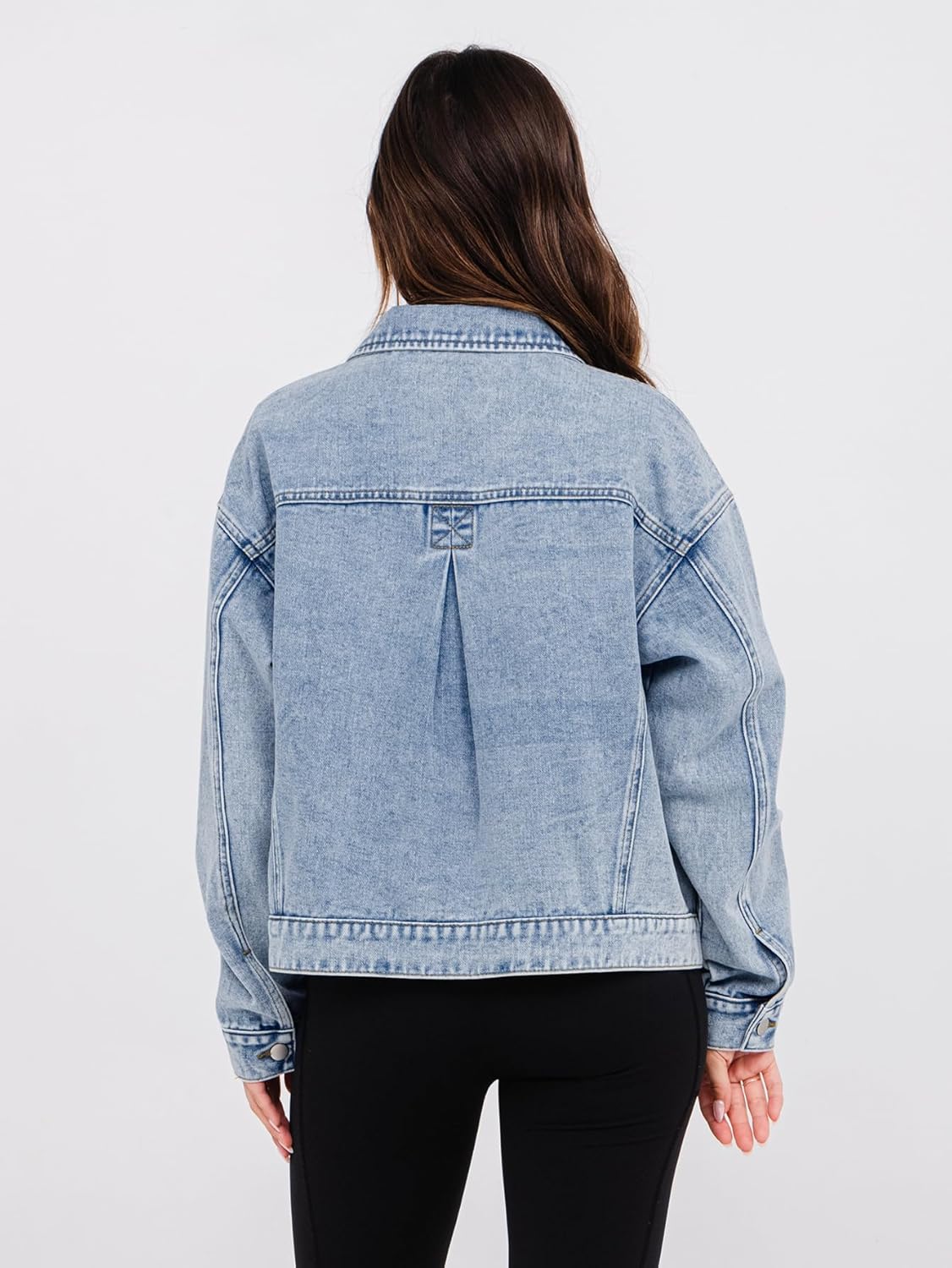 Glamaker Womens Oversized Jean Jacket Casual Long Sleeve Button Down Denim Jacket Fall Coat - Image 5