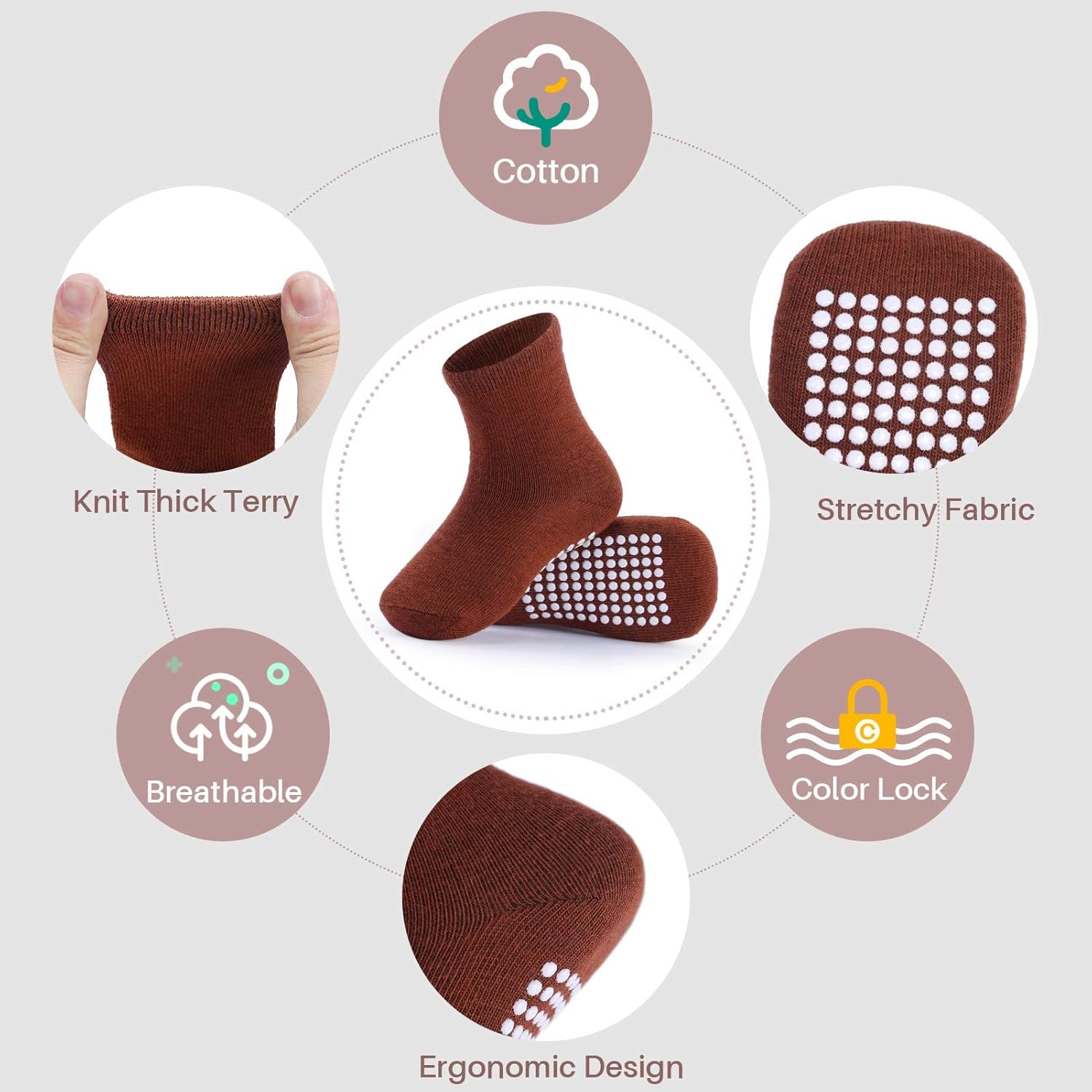 JAKIDAR 12 Pack Baby Toddler Socks Non Slip Grip Cotton Crew Socks for Boys Girls Infants Kids - Image 8