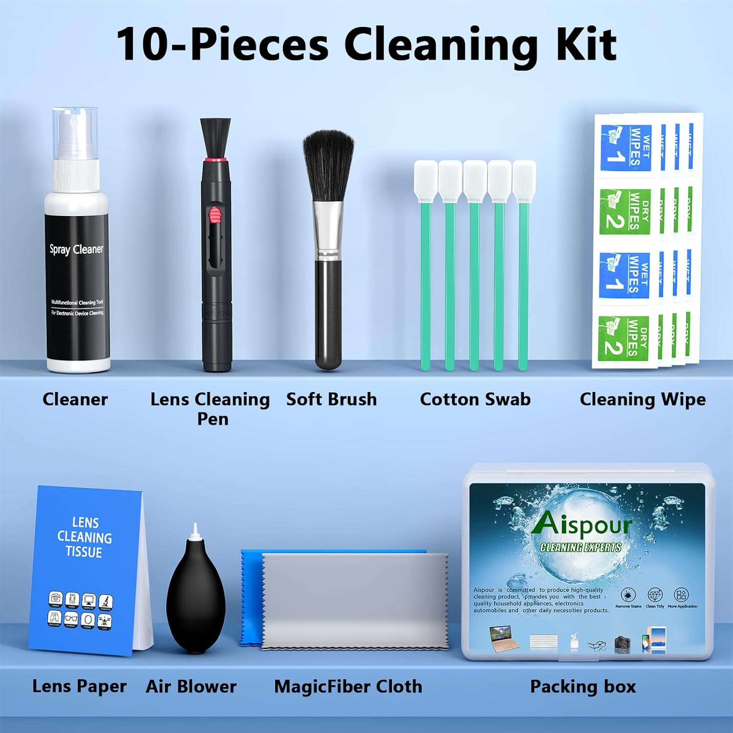 Camera Lens Cleaning Kit, 10-in-1 Camera Cleaning Kit, Camera Lens Cleaner and Camera Accessories, Includes Lens Cleaning Kit/Lens Cleaner/Lens Cleaning Pen/Soft Brush - Image 6