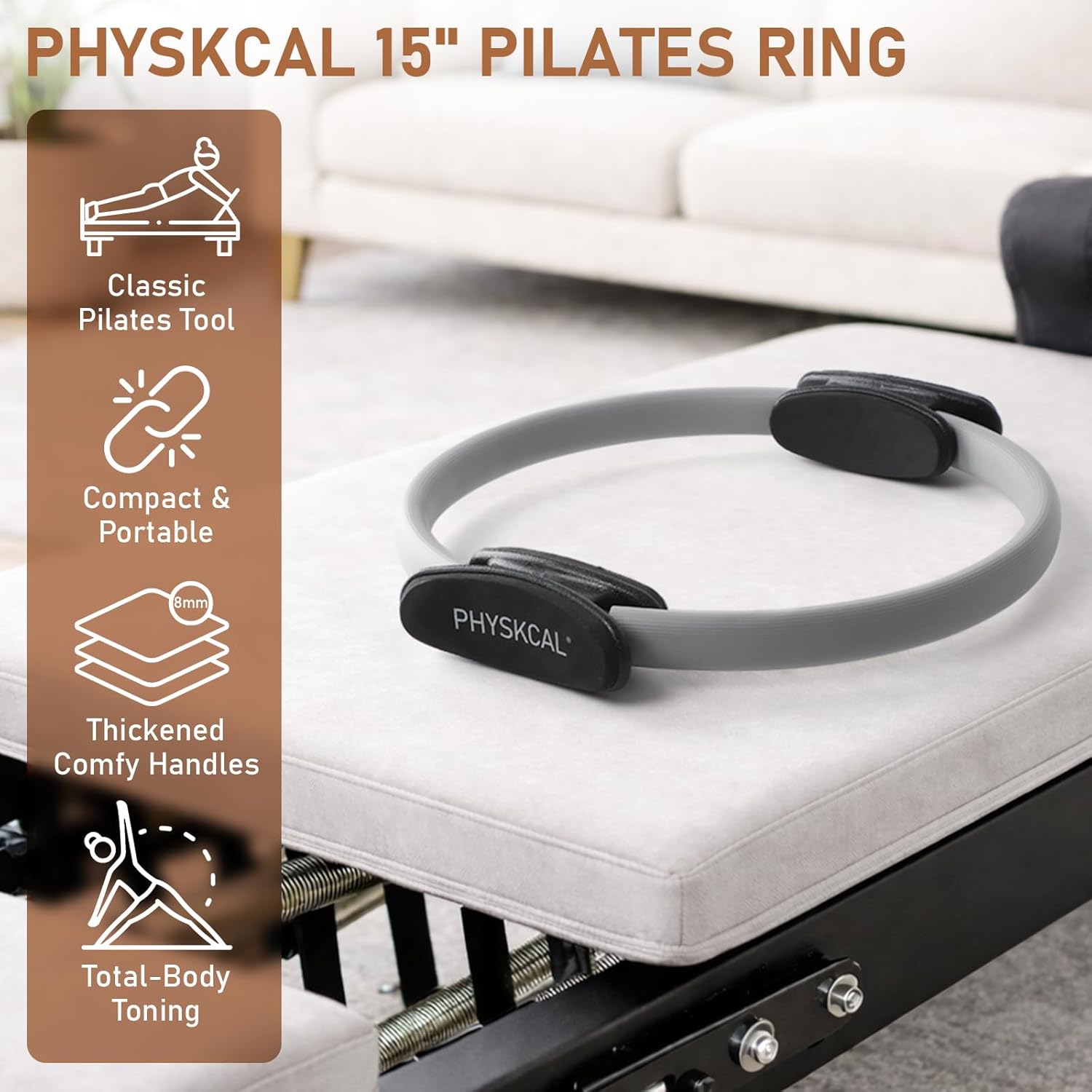 Pilates Ring, 15-Inch Magic Circle with Extra Thick Padded Handles, Pilates Equipment for Toning Inner Thighs, Arms and Strengthening Cores- Workout Guide Included - Image 2