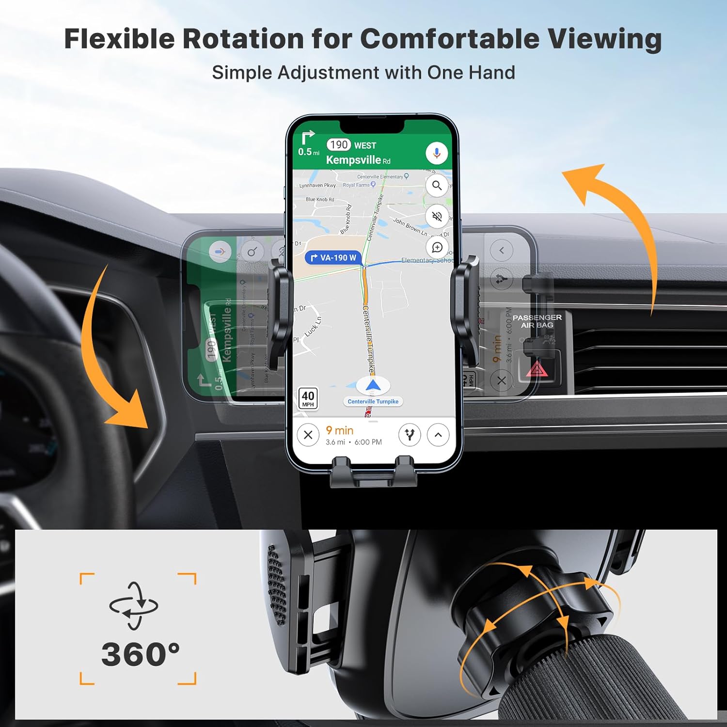 Miracase Phone Holders for Your Car with Metal Hook Clip, Air Vent Cell Phone Stand Car Mount, Universal Automobile Cradle for Garmin GPS Fit iPhone Android and All Smartphones, Dark Black - Image 5
