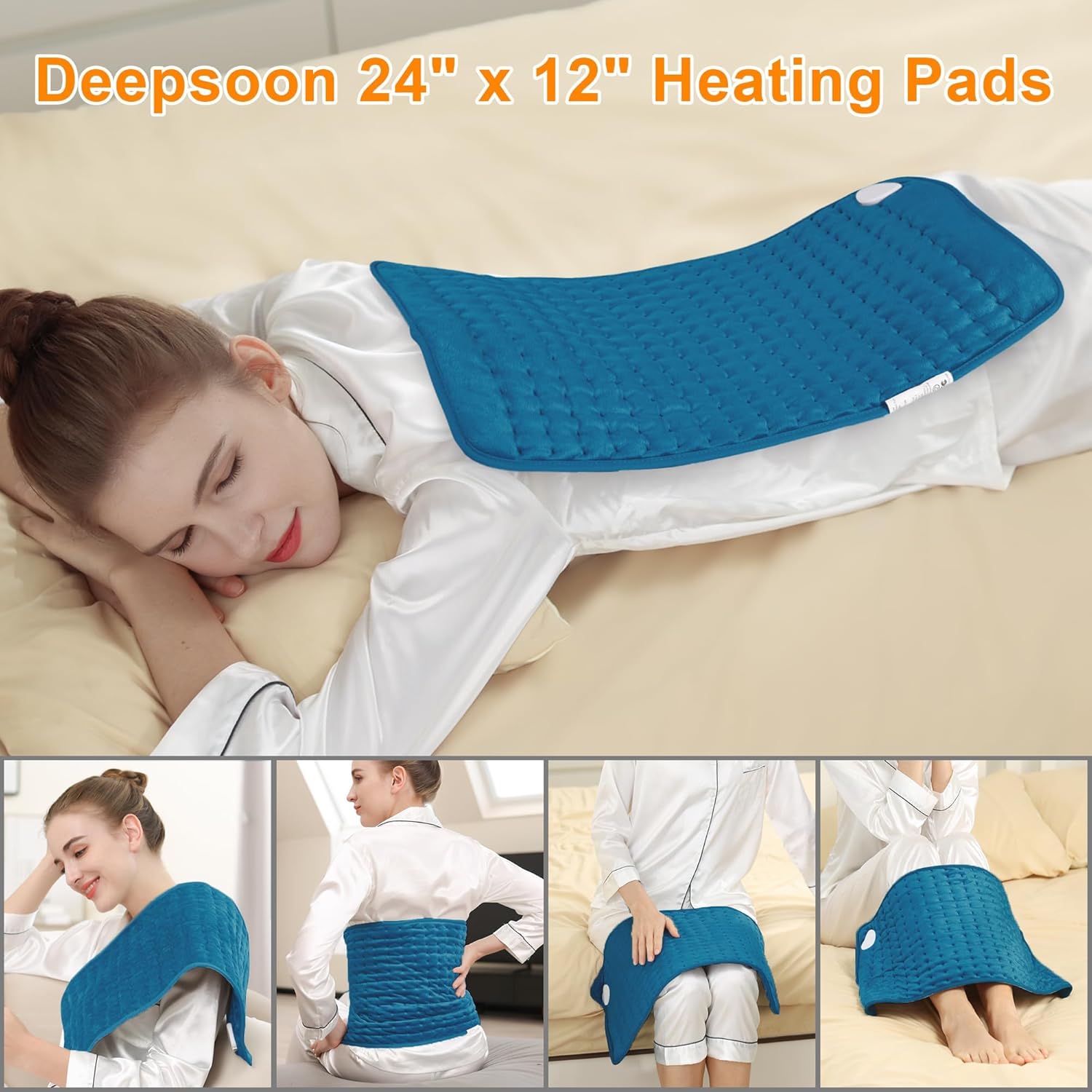 Deepsoon Heating Pad,Electric Heating Pads for Back,Neck,Abdomen,Moist Heating Pad for Shoulder,Knee,Arms,Legs,Dry/Moist Heat & Auto Shut Off,Christmas Gifts for Men and Women,Blue,24x12 Inch - Image 2