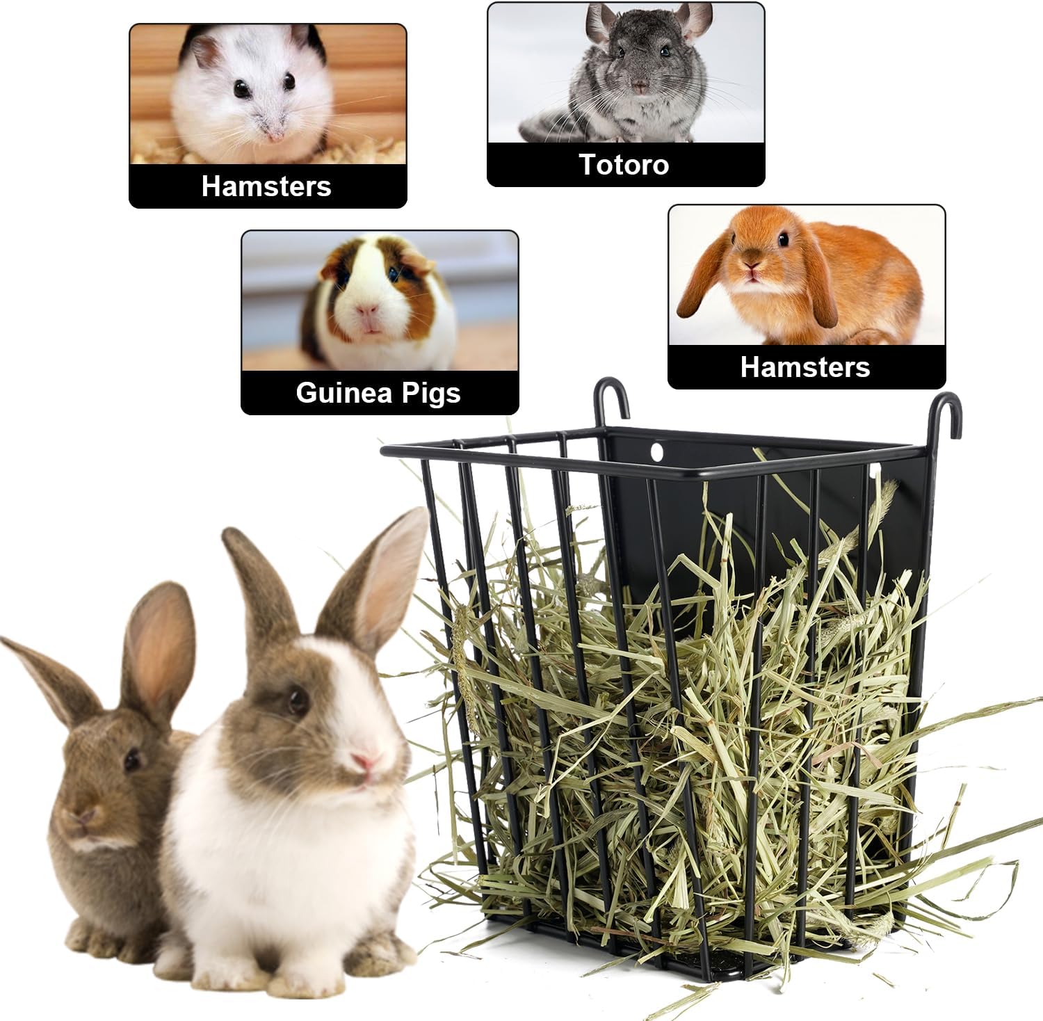 Upgrades 2pcs Hay Feeder Rabbit - Guinea Pig - Metal Frame Hay Rack with Adjustable Hook - Less Wasted - for Guinea Pig, Bunny, Chinchilla Cage Accessories - Bunny Feeder - Image 5