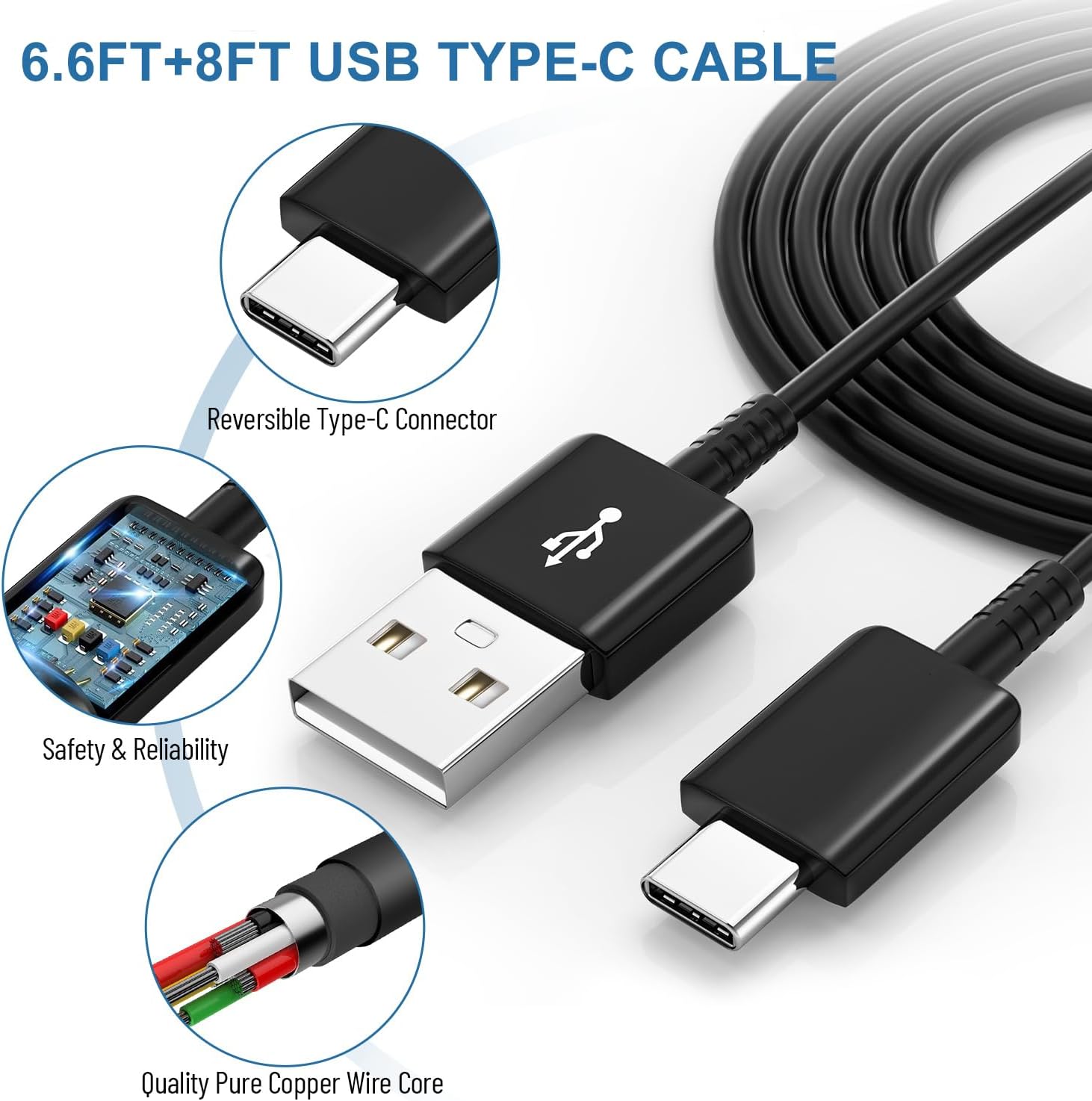 Type C Charger Fast Charging,Android Phone Charger Block with USB C Charger Cables 6.6Ft & 8Ft for S26/S25/S23/S22/S21/S20/S10/S10 Plus/S10E/S9/S8/S21Ultra/S22+/S22 Ultra/Note 8/9/10/20 - Image 2