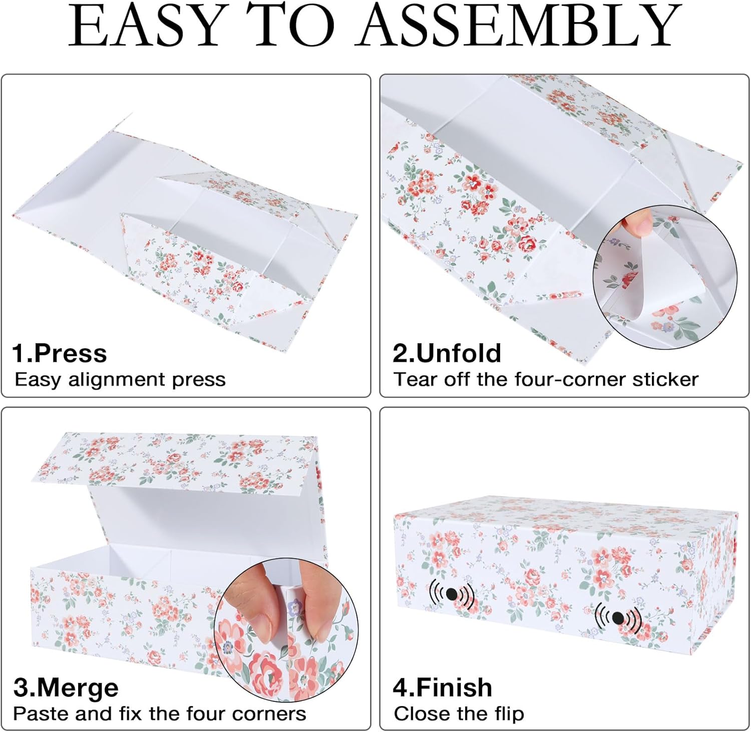 Rose Floral Gift Box with Magnetic Lids 13.8x8.3x4.4 in, Large Bridesmaid Proposal Boxes, Rectangle Wedding Decorative Storage Box 3 Pack - Image 4