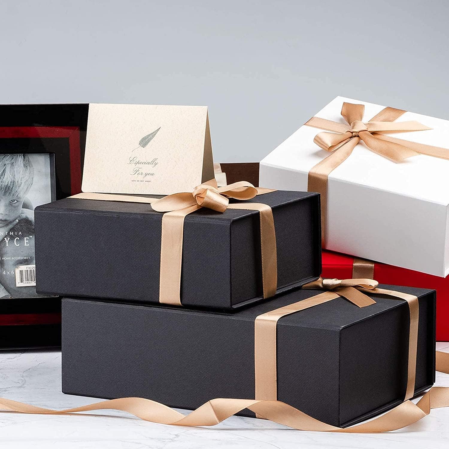 LIFELUM Gift Box 13.5''x10''x4'' Large Valentines Box with Magnetic Lids Black Gift Boxes for Groomsman Proposal Gifts Contains Card, Ribbon, Filler Birthday - Image 7