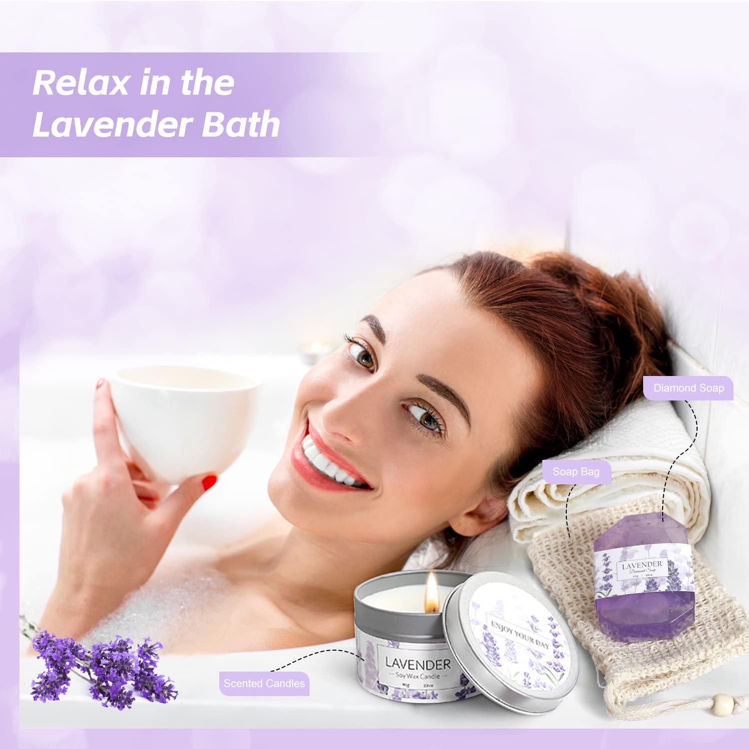 Lavender Spa Gifts Set, 11 Pcs Bath Gift Set for Women, Relaxing Spa Gifts, Home Spa Products, Birthday Gifts for Women Valentine's Day - Image 5
