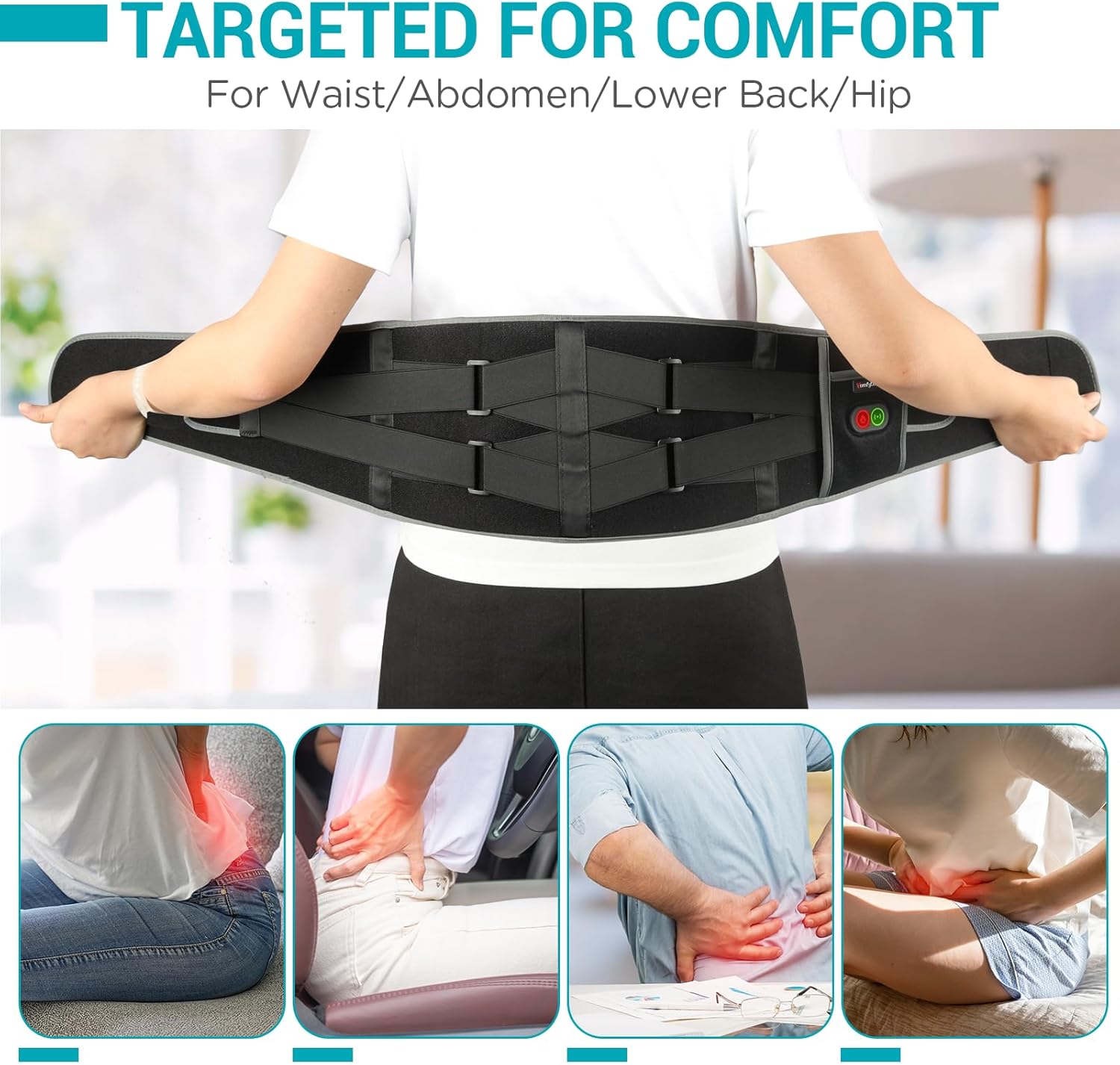 Comfytemp Cordless Heating Pad with Massager for Back, Portable Lower Back Massager FSA Eligible HSA Rechargeable Wireless Electric, Birthday Gifts for Women Men Mom Dad Seniors 3 Heat 30mins Auto-Off - Image 4
