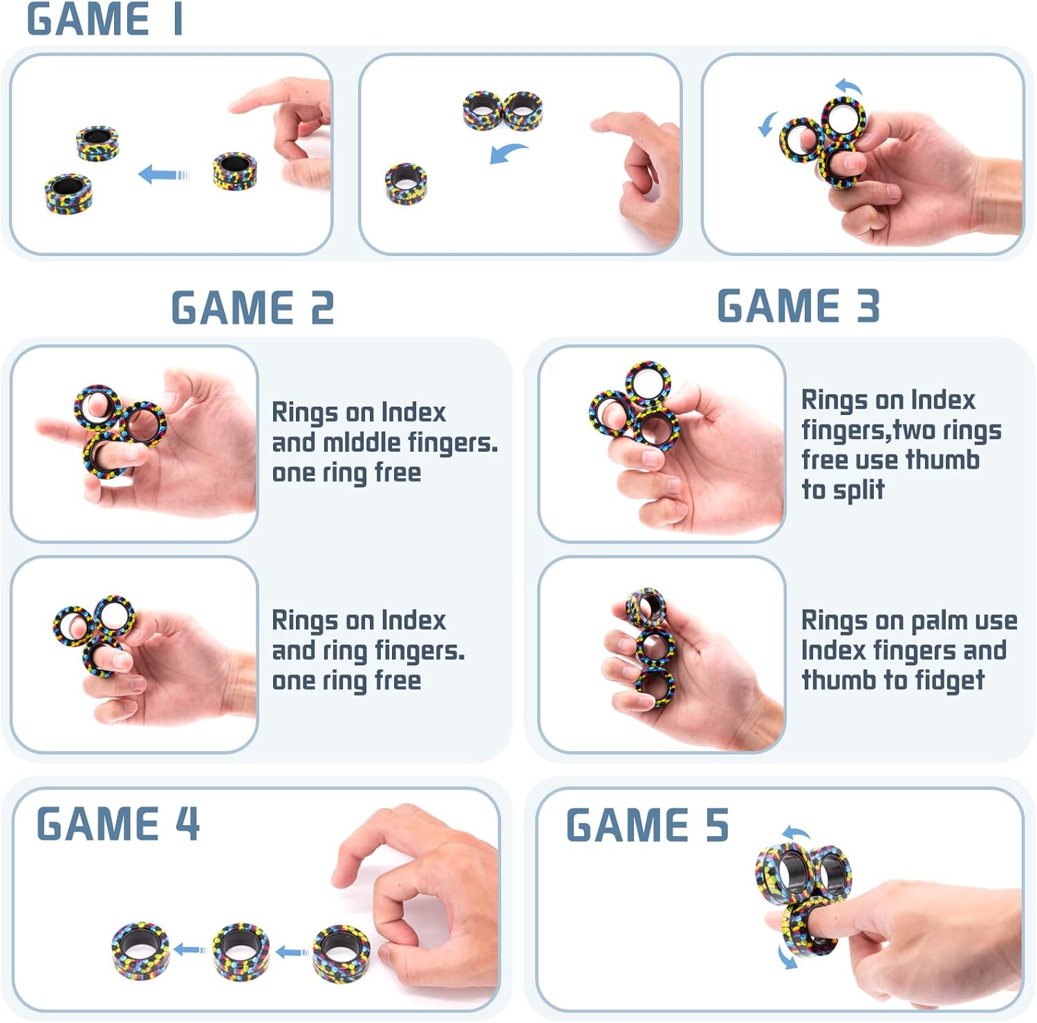 Magnetic Rings Fidget Toy Set, Idea ADHD Fidget Toys, Adult Fidget Magnets Spinner Rings for Anxiety Relief Therapy, Fidget Pack Great Gift for Adults Teens Kids Easter Basket Stuffers (3PCS) - Image 3