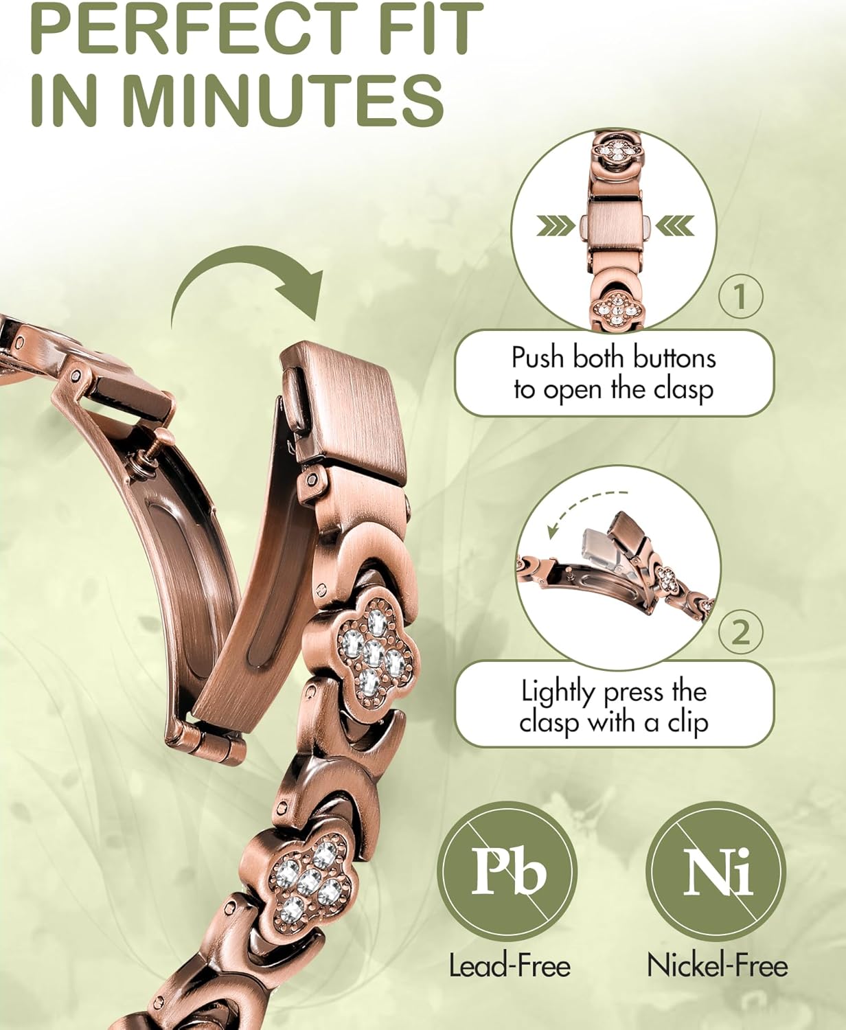Feraco Pure Copper Bracelets for Women, Ultra Strength Magnetic Therapy Bracelet for Pain Relief with Neodymium Magnets & Sparkling Cubic Zirconia, Adjustable, Infinite Clover Jewelry - Image 3