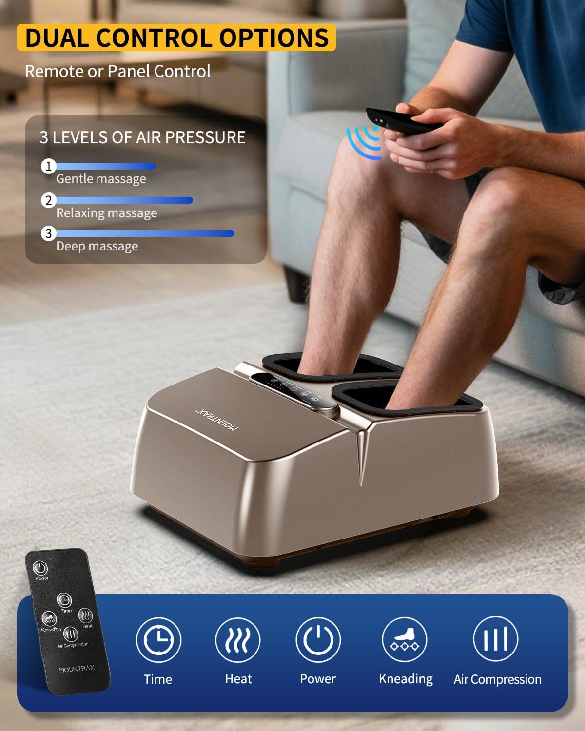 MOUNTRAX Foot Massager Machine with Heat, Foot Massager for Plantar Fasciitis, Neuropathy Pain, Shiatsu Foot Massager with Remote, Fits Feet Up to Men Size 12 (Gray) - Image 5