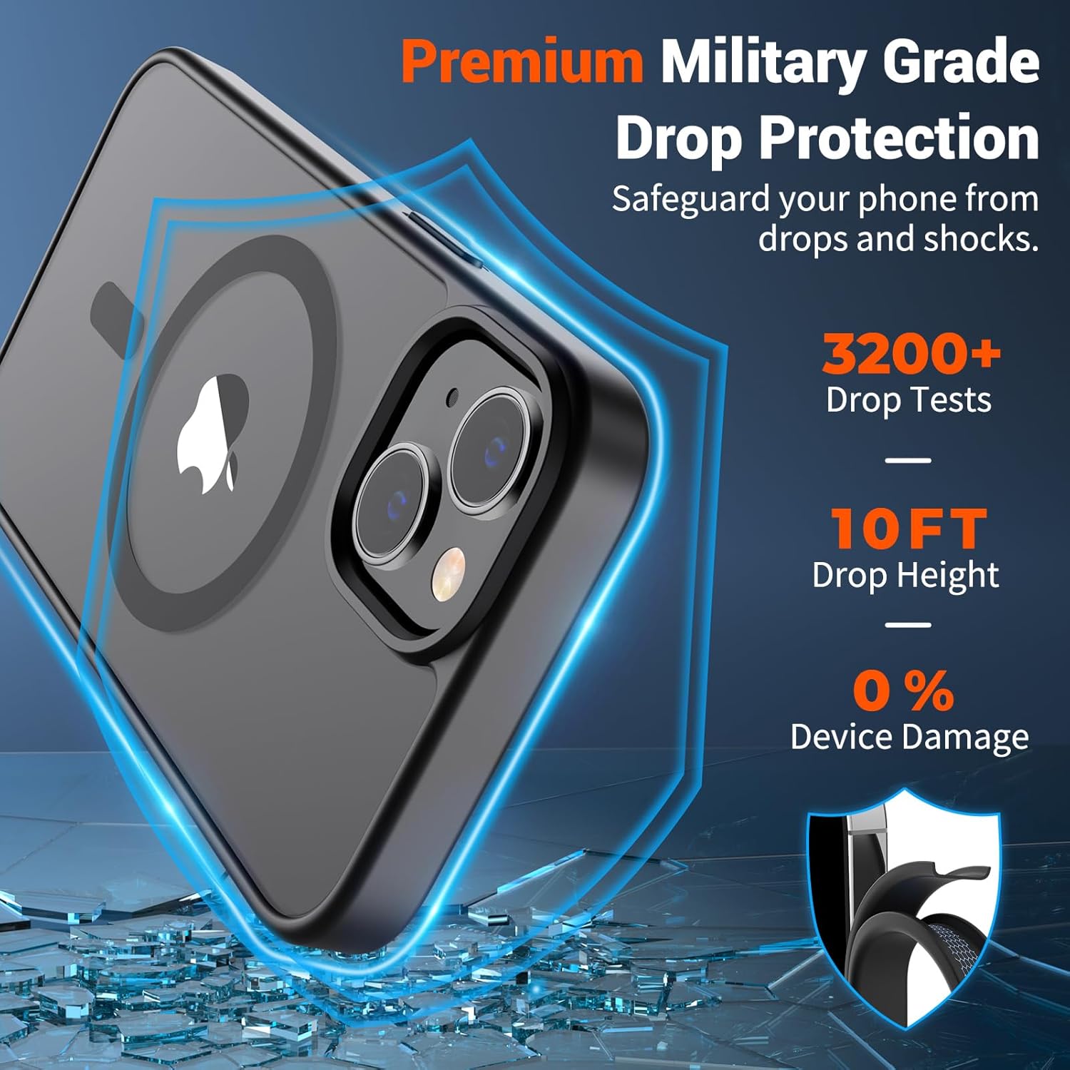 SUPFINE Magnetic for iPhone 15 Case (Compatible with MagSafe) (Military Grade Drop Protection) Translucent Matte Shockproof Phone Cover, Black - Image 3