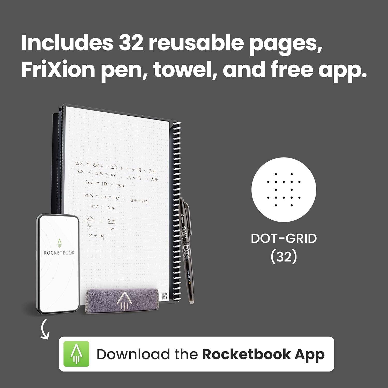 Rocketbook Core Reusable Spiral Notebook, Letter Size 8.5x11, Black - Dotted Pages, App-Connected, Erasable, Durable Cover, Ideal for School, Work, and Creative Projects - Image 4