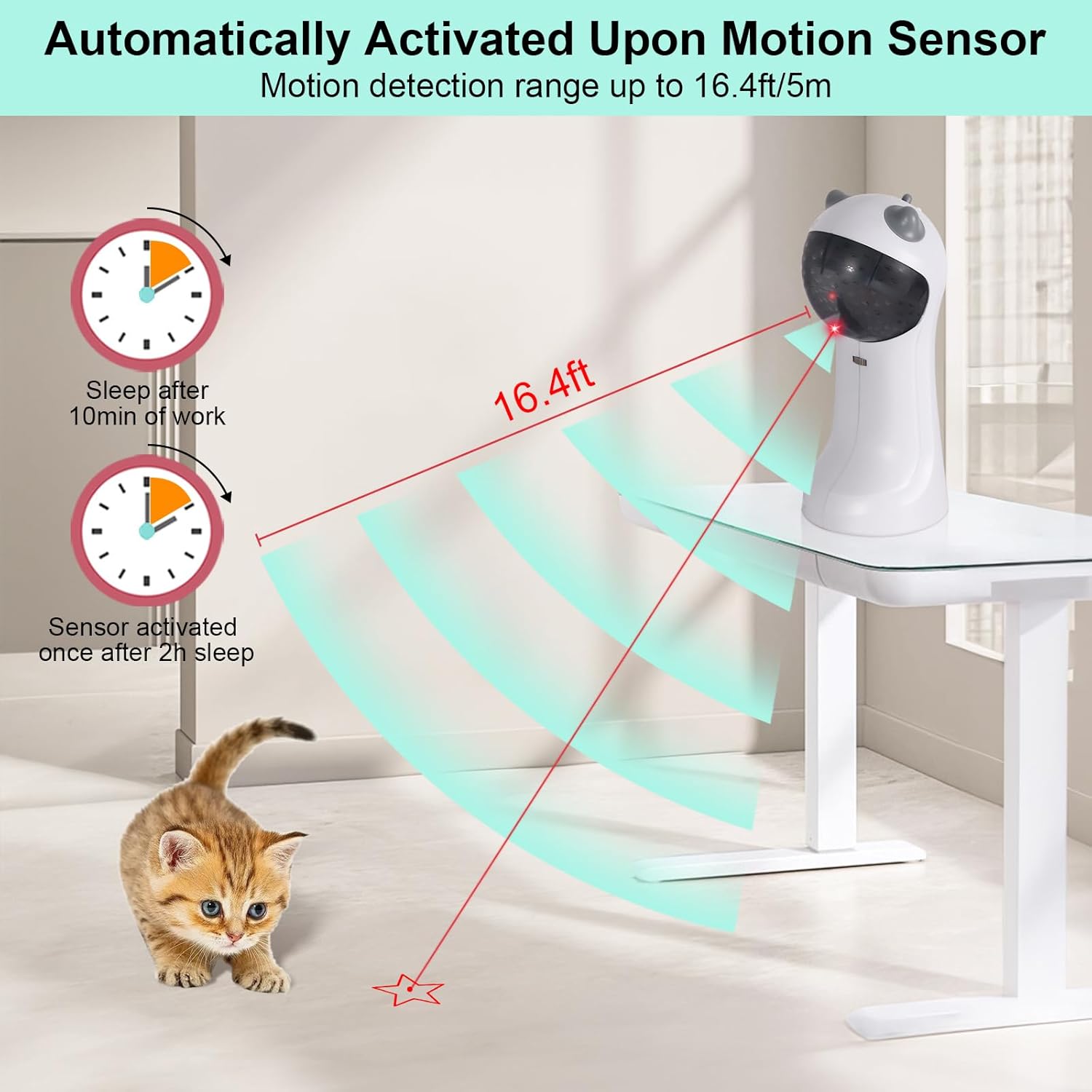 TBTeek Cat Toy, Automatic Motion-Activated, 5 Fun Patterns, 4 Speed Modes, Adjustable Light Angles, Random Rotating Trajectory, Rechargeable - Image 3