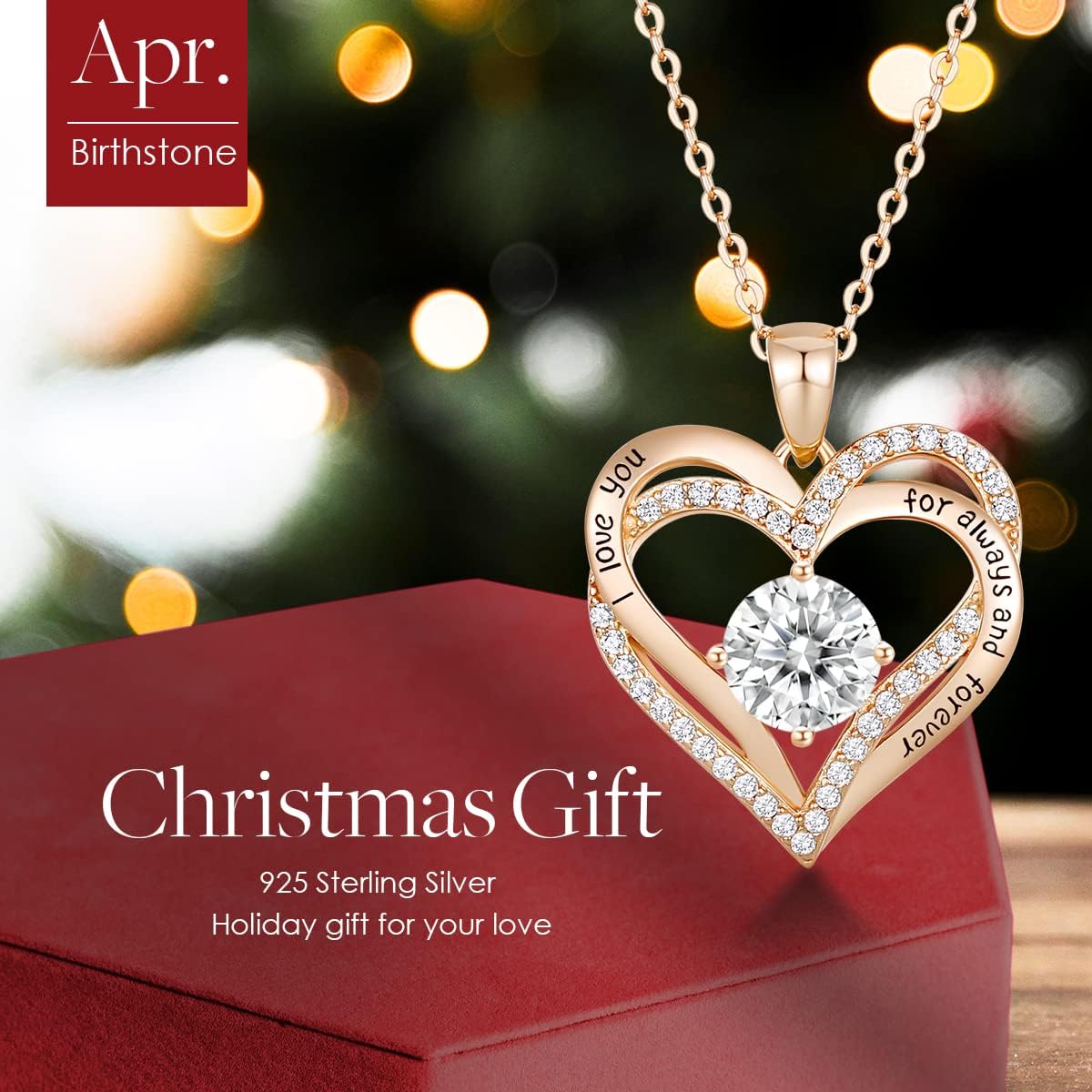 CDE Valentine's Day Gift Forever Love Heart Necklaces for Women, Wedding Anniversary, Birthday Mothers Christmas Day Gifts for Mom, Mother, Wife, S925 Silver Jewelry with Birthstone Pendant - Image 3