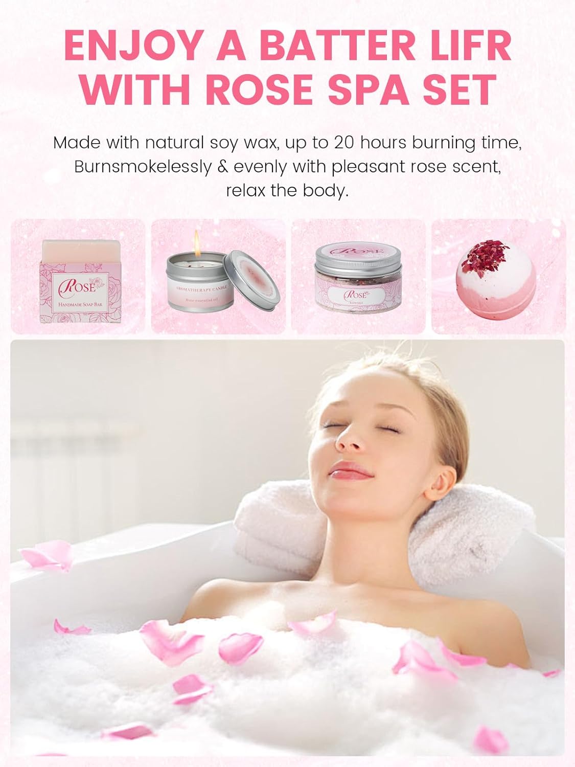 Mother's Day Gifts Set 16Pcs Rose Spa Bath & Body Care Set with Bath Bombs & Lotions, Relaxing Home Spa Gift Kit for Mom Wife Girlfriend, Ideal for Mother’s Day Birthday Women Gift Sets - Image 4