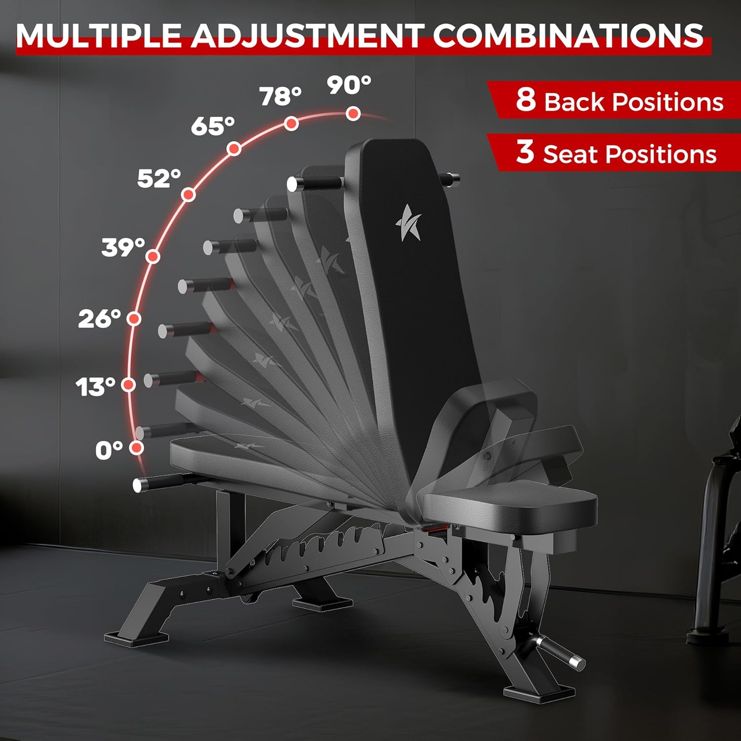 Weight Bench, Adjustable Workout Bench for Home Gym Full Body Workout, 1300LBS Weight Capacity Bench Press, Flat/Incline Bench with 33" Extra-Long Backrest & Wheels - Image 3