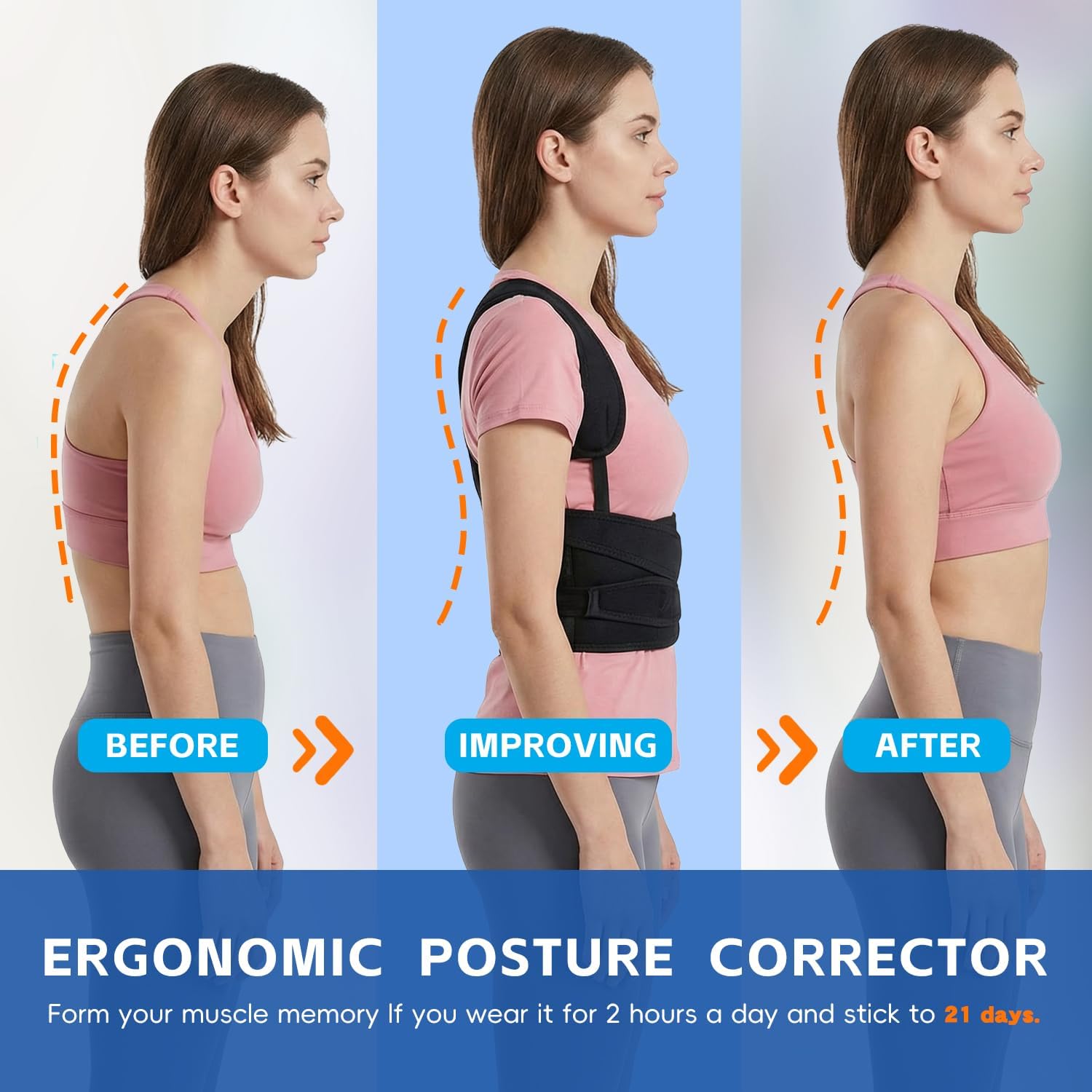 Back Brace Posture Corrector for Men & Women, Upgraded Full Back Support with Adjustable Shoulder Straightener and Waist Support Straps, Breathable Back Brace for Office Work, Long Sitting & Daily Wear, Comfortable Posture Support for Upper & Lower Back Medium - Image 6