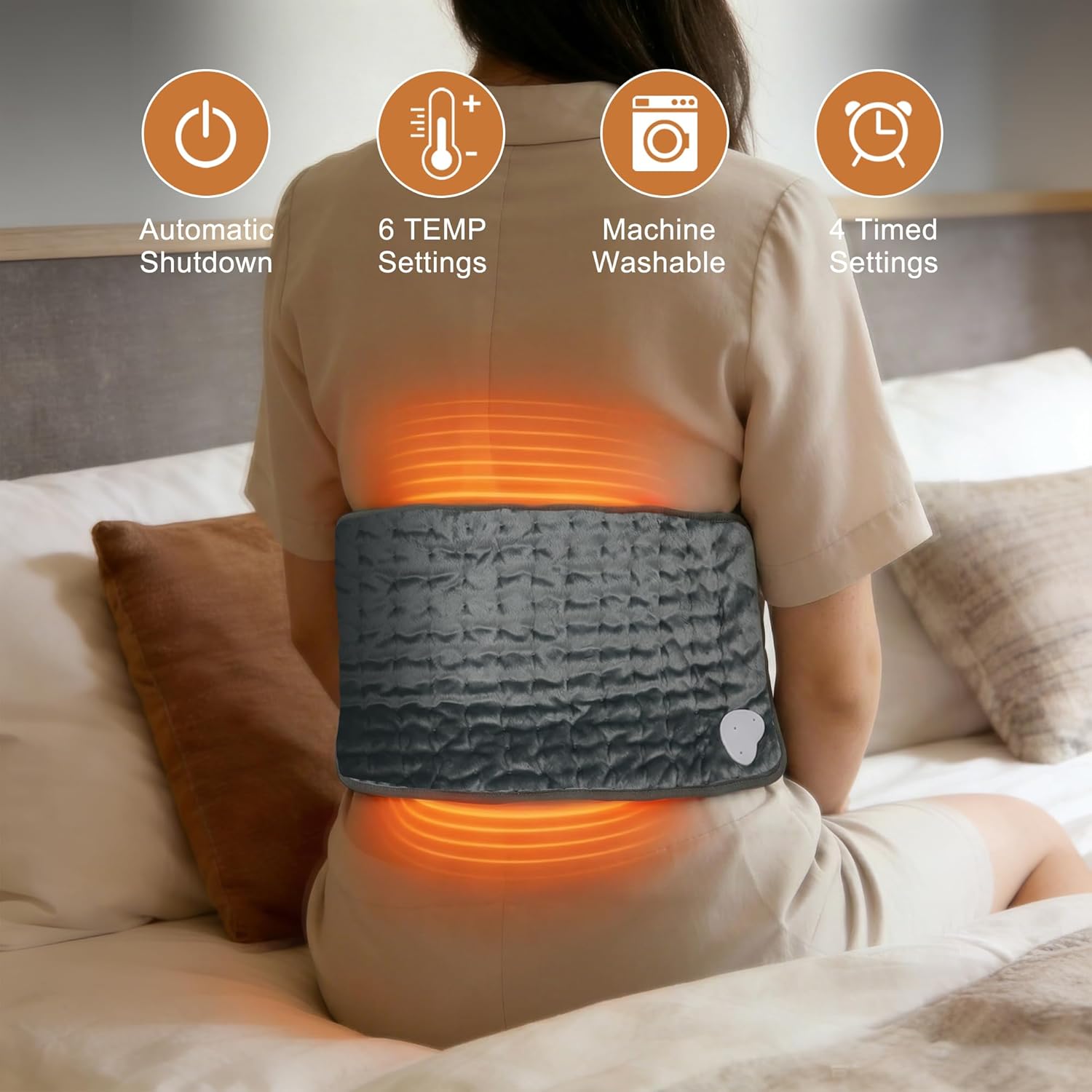 Electric Heating pad with 6 Heat Settings, Auto Shut Off, Dry Electric Heating for Back Neck Knee Arms Legs Shoulder Heat Pads for Christmas Birthday Father's Day Mother's Day (24"X12", Dark Gray) - Image 2