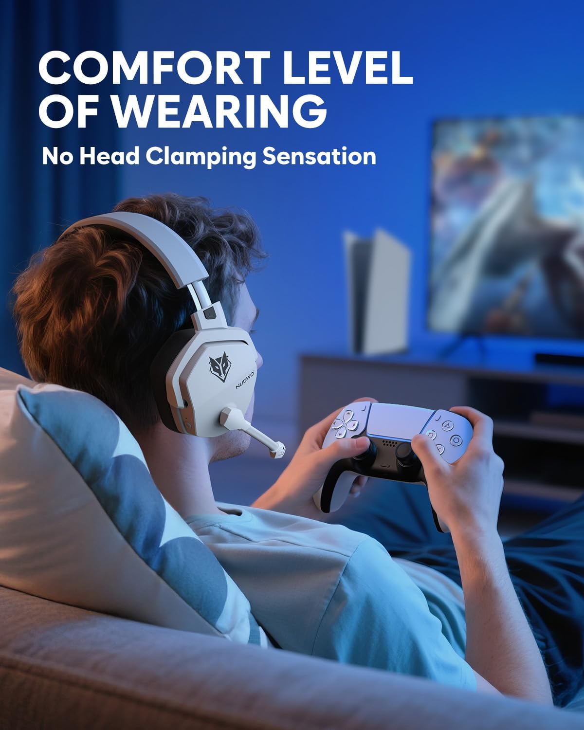 NUBWO Wireless Gaming Headset with Mic for Ps5 Ps4 PC, Zero Interference, 100-Hour Battery All-Day Play, 23ms Sync for Fortnite & Call of Duty/FPS Gamers, Triple Mode All Devices Compatible - White - Image 9