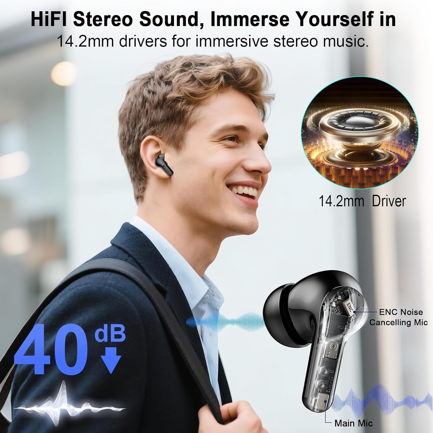 Wireless Earbuds, Bluetooth Headphones 5.4 HiFi Stereo, Ear Buds with 4 ENC Noise Cancelling Mics, 48H Bluetooth Earbuds with Dual LED Display, IP7 Waterproof in Ear Earphones for Android iOS, Black - Image 2