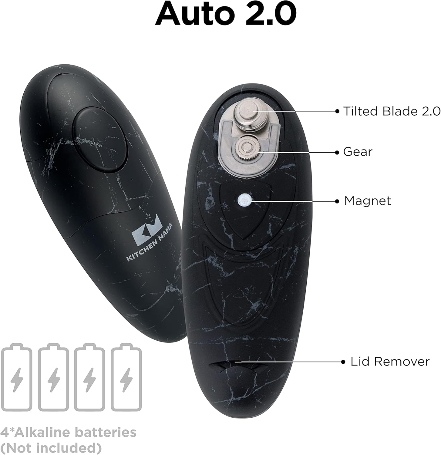 Kitchen Mama Auto 2.0 Electric Can Opener: Blade Opens Almost Any Can Pop or Soda Can - Automatic, Hands Free, Safe, Smooth Edge, Lid Remover, Battery Operated, Cordless, YES YOU CAN (Marble Black) - Image 8