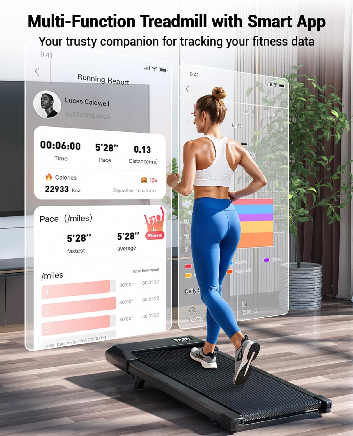 DeerRun Walking Pad Treadmill with 6% Manual Incline, Under Desk Treadmill for Home Office & Small Spaces, 0.6–3.8 MPH, 2.5 HP, 300 lb Capacity, App & Remote Control - Image 3