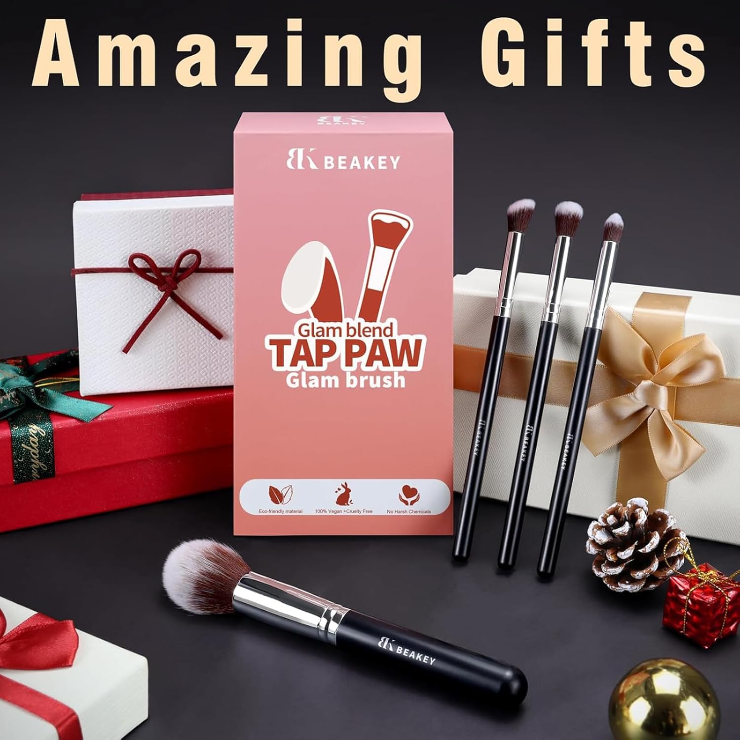 BEAKEY Makeup Brushes Set, Professional Foundation Eyeshadow Concealer Blush Powder Bronzer Applicator, 2 Blender Sponge with Beauty Paper Case - Image 7