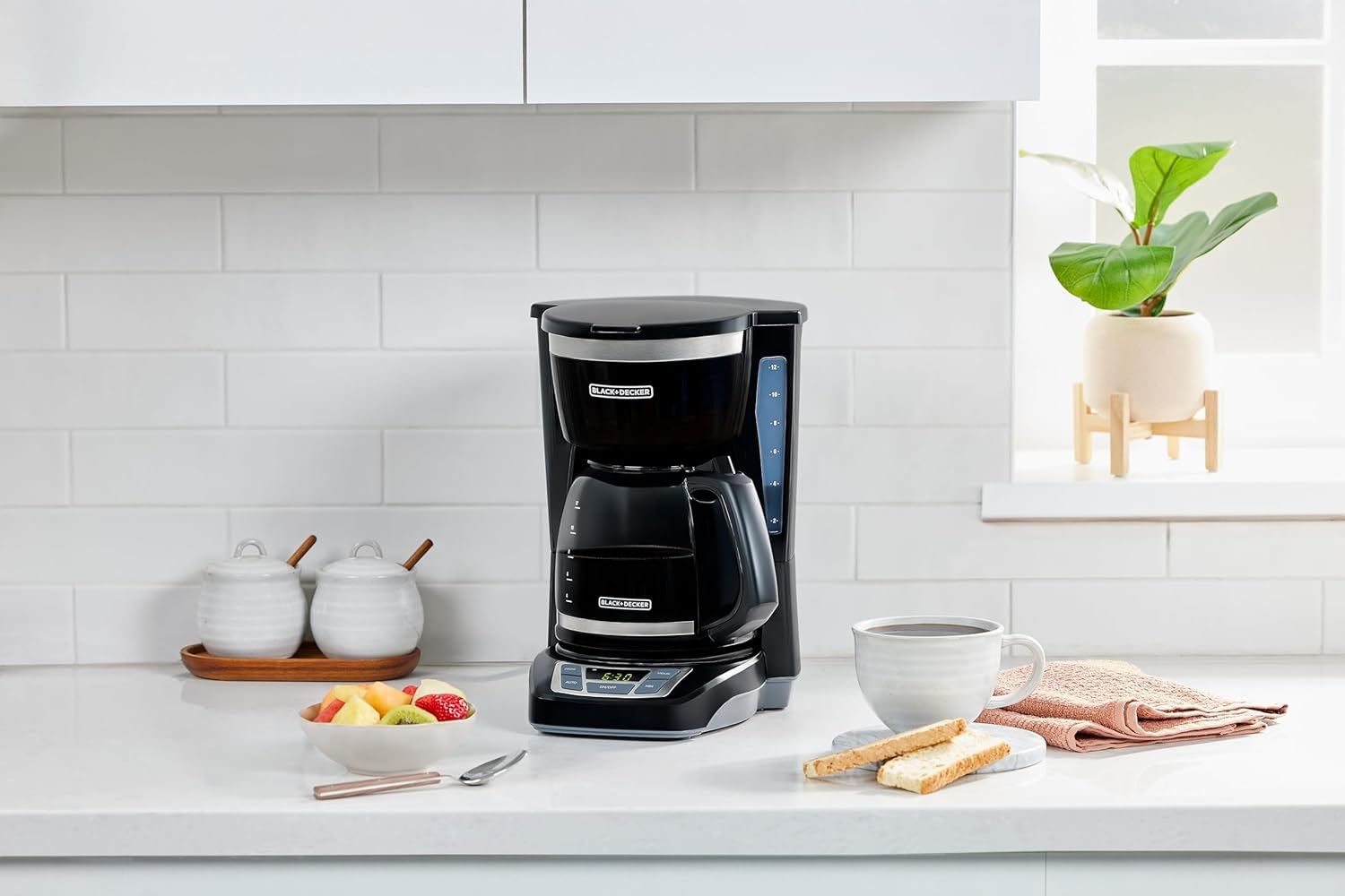 BLACK+DECKER 12-Cup Digital Coffee Maker, Programmable, Washable Basket Filter, Sneak-A-Cup, Auto Brew, Water Window, Keep Hot Plate, Black - Image 14