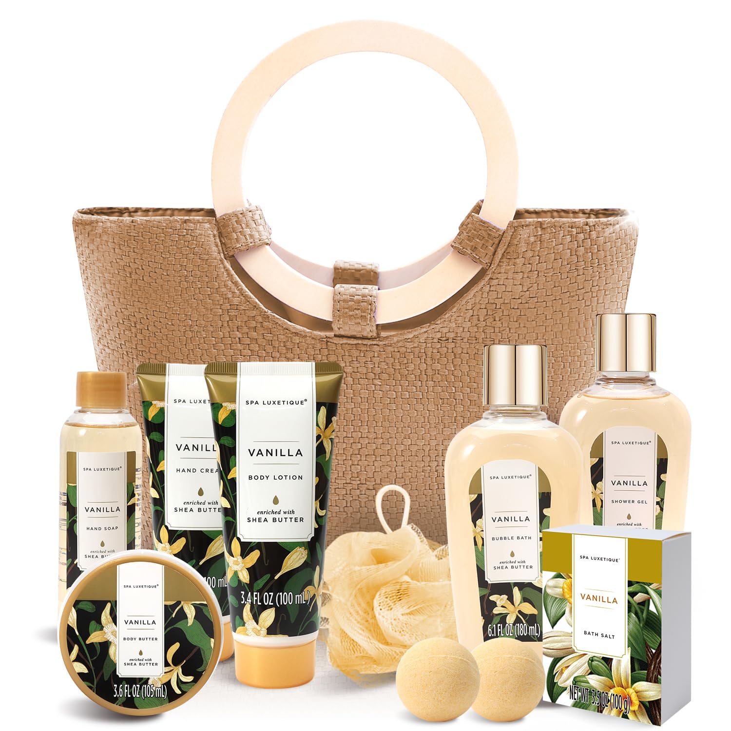 spa luxetique Bath Sets for Women Gift - 10PCS Vanilla Spa Kit, Spa Gift Baskets for Her Birthday, Mother's Day Gifts for Women, Mother, Wife, Girlfriends