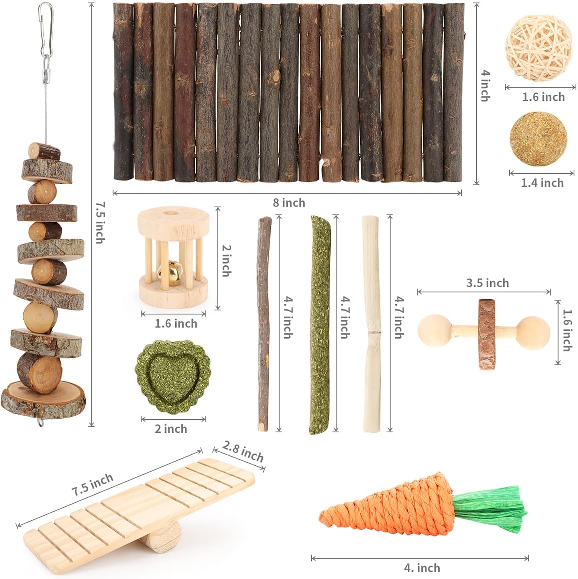 Hamster Cage Accessories, 12 Different Chew Toys for Guinea Pig, Chinchillas, Gerbils, Mice, Rats, Mouse, Rabbit, Bunny Hideout Seesaw, Natural Molar Tools - Image 5