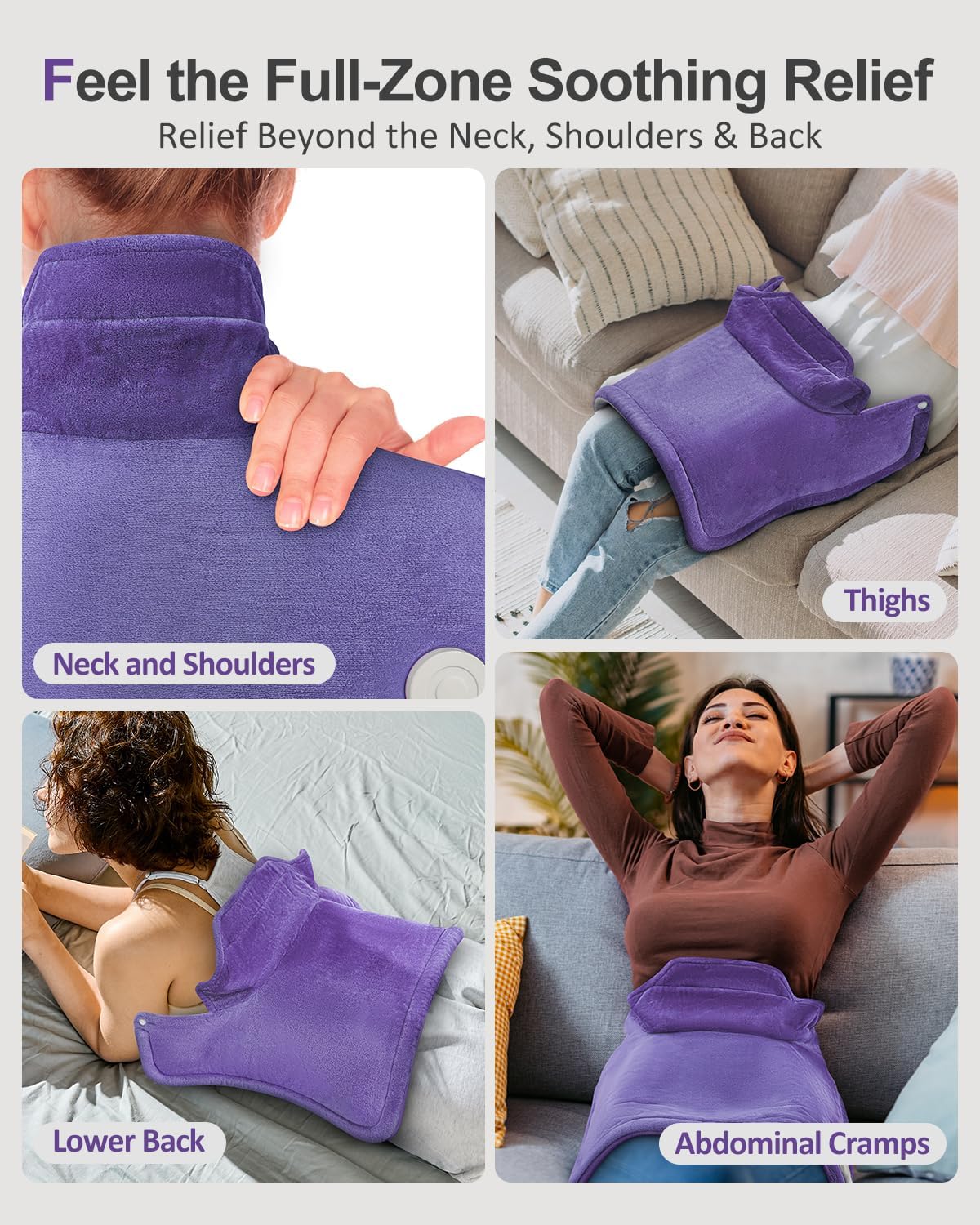 Heating Pad for Neck Shoulders Back, Weighted Heated Neck Wrap & Shoulder Heating Pad for Mom, Versatile Heat Pad for Full-Body Relax, Anniversary | Birthday Gifts for Women Her Wife Grandma, Purple - Image 3