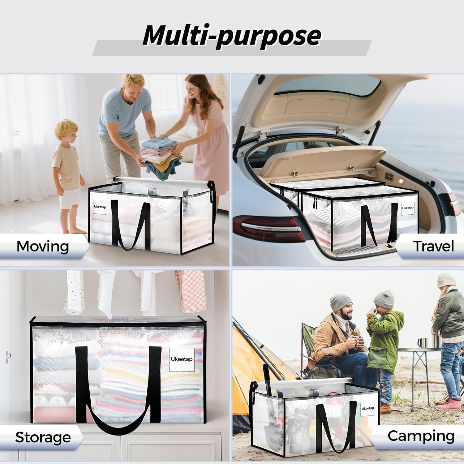 8 Pack Extra Large Heavy Duty Moving Bags, Clear Storage Bins with Lids, Reinforced Handles & Heavy-Duty Zippers Moving Boxes Storage Bags Totes for Clothes Packing, Dorms, College Supplies, Clear - Image 6