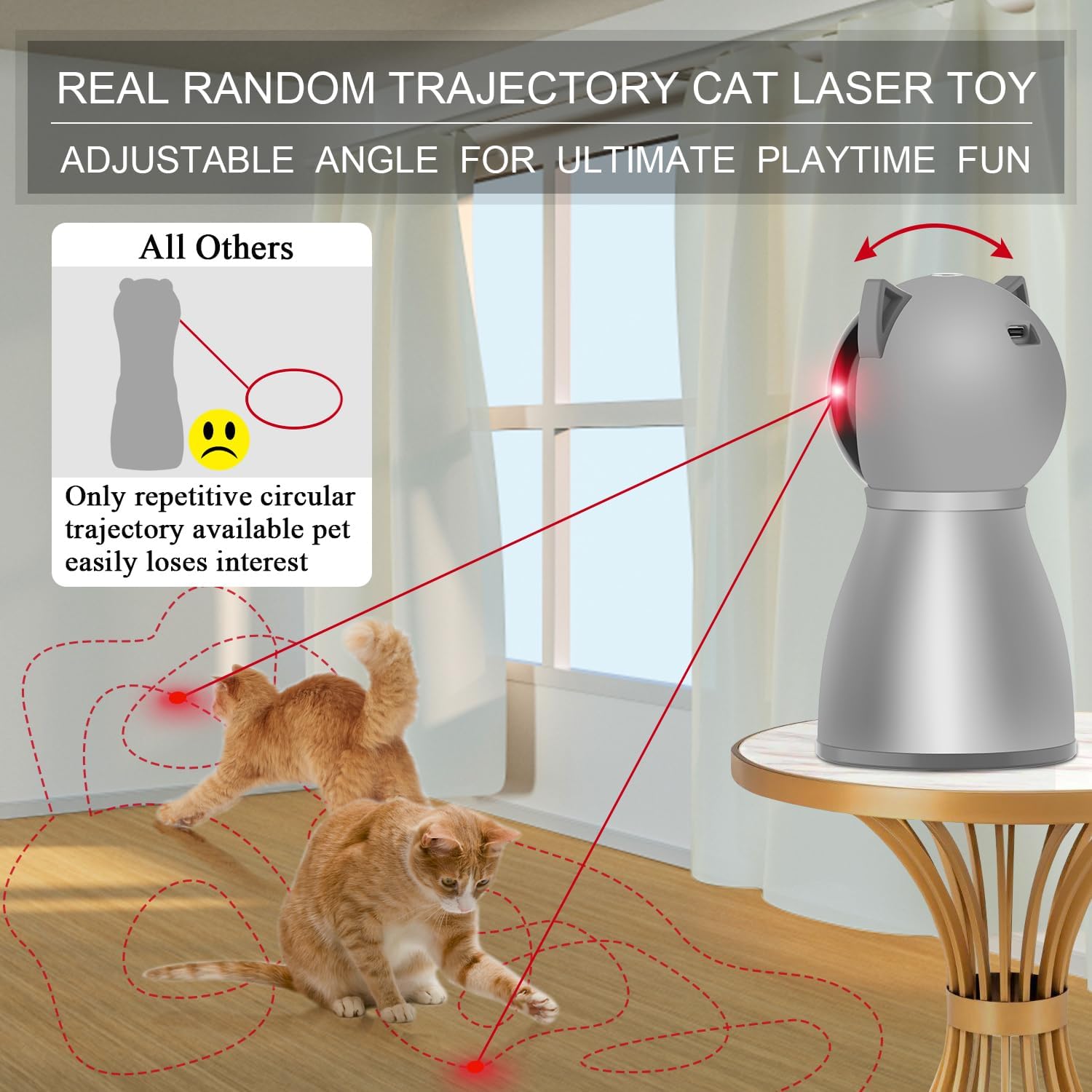 YVE LIFE Laser Cat Toys for Indoor Cats,The 4th Generation Real Random Trajectory Motion Activated Rechargeable Automatic Cat Laser Toy,Interactive Cat Toys for Bored Indoor Cats/Kittens (Gray) - Image 2