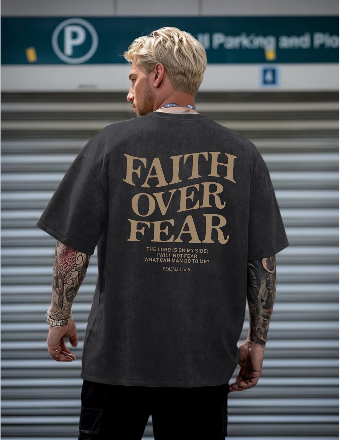 Christian Faith Over Fear Shirt for Men Jesus Religious Shirts Oversized Graphic Tees Acid Wash God T-Shirt - Image 5