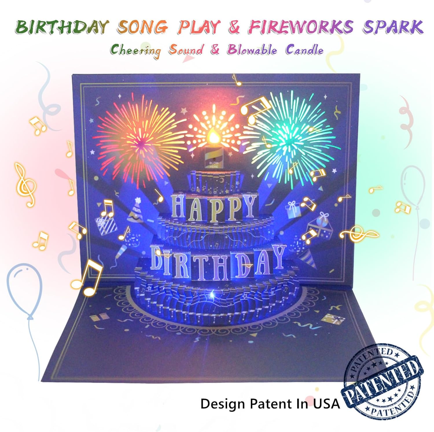3D Pop Up Birthday Cards, Musical LED Lights Birthday Cards, Greeting Cards, Birthday Gifts for Mom Women Men Kids Child Dad Father Wife - Image 2