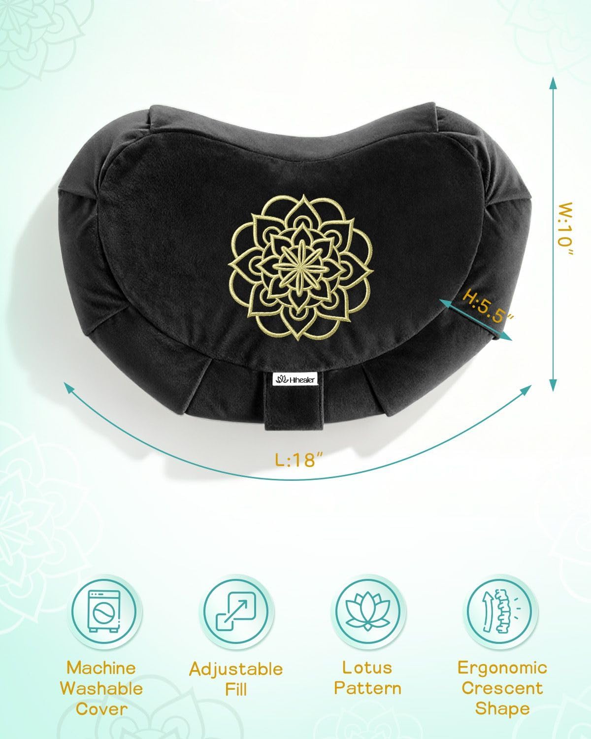 Hihealer Premium Meditation Cushion - Comfortable Floor Pillow for Adult Traditional Crescent Meditation Pillow Yoga Buckwheat Bolster (Black) - Image 4